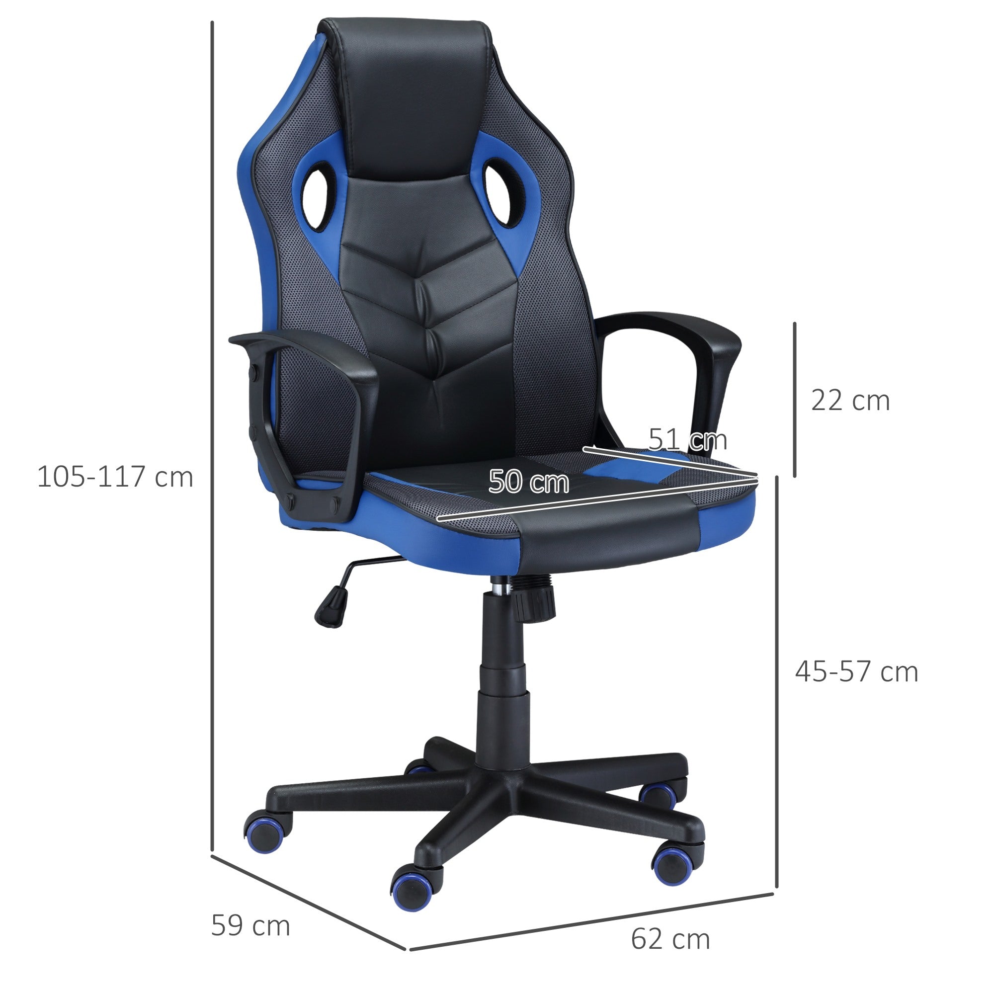 EasyComfort ergonomische gamestoel zwart/blauw, verstelbare hoogte