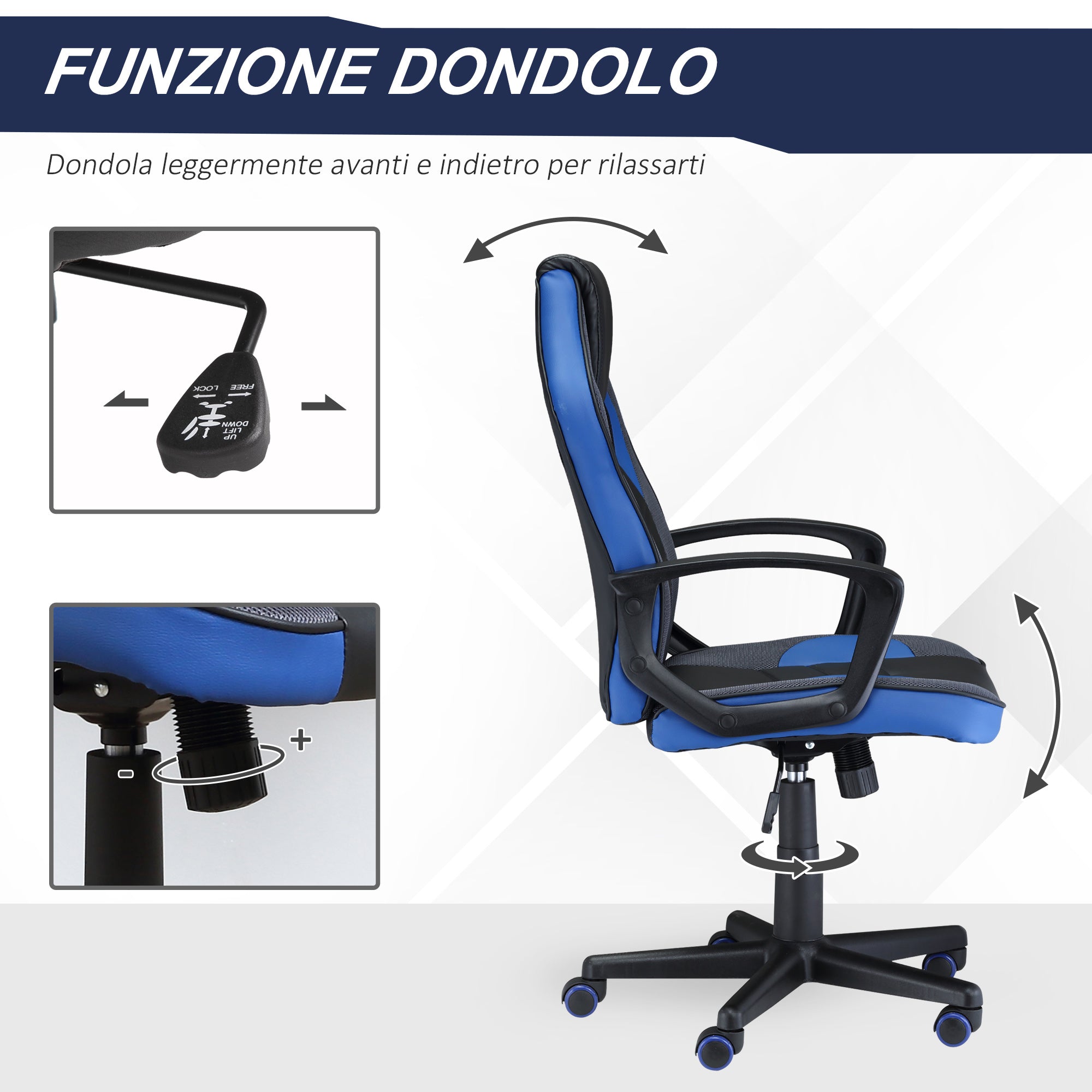 EasyComfort ergonomische gamestoel zwart/blauw, verstelbare hoogte