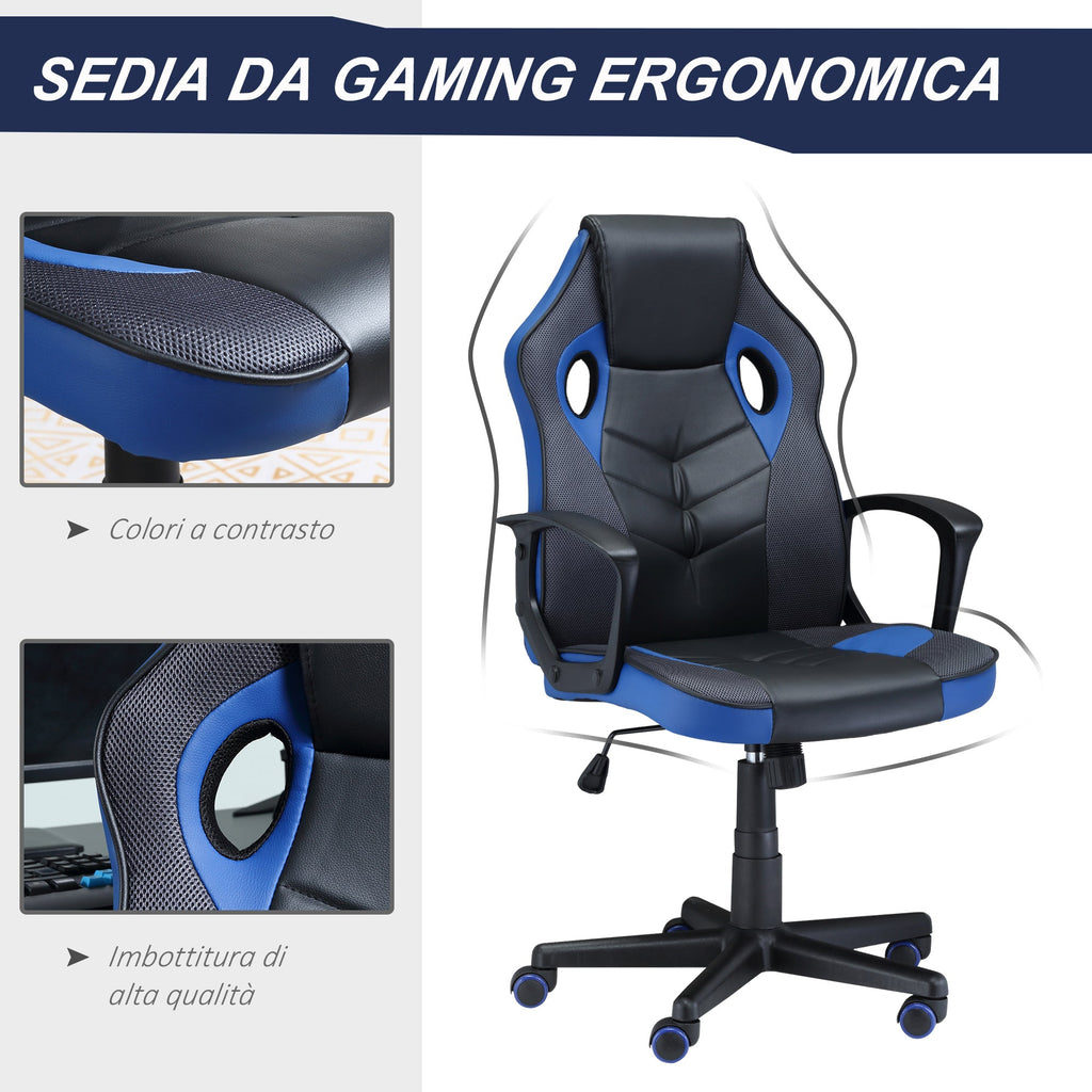 EasyComfort ergonomische gamestoel zwart/blauw, verstelbare hoogte