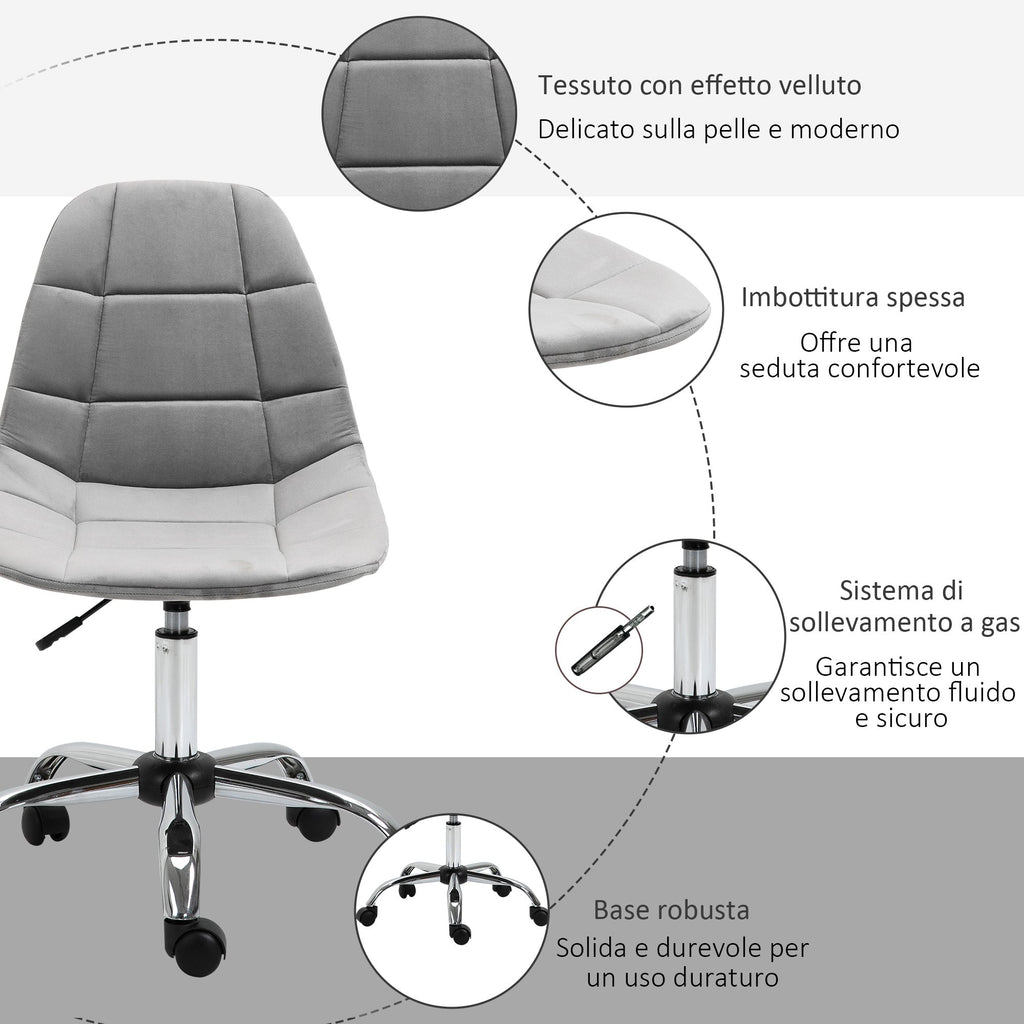 Easycomfort Sedia Girevole , Design Ergonomico e Regolabile Senza Braccioli, Grigio, 59x59x81-91cm