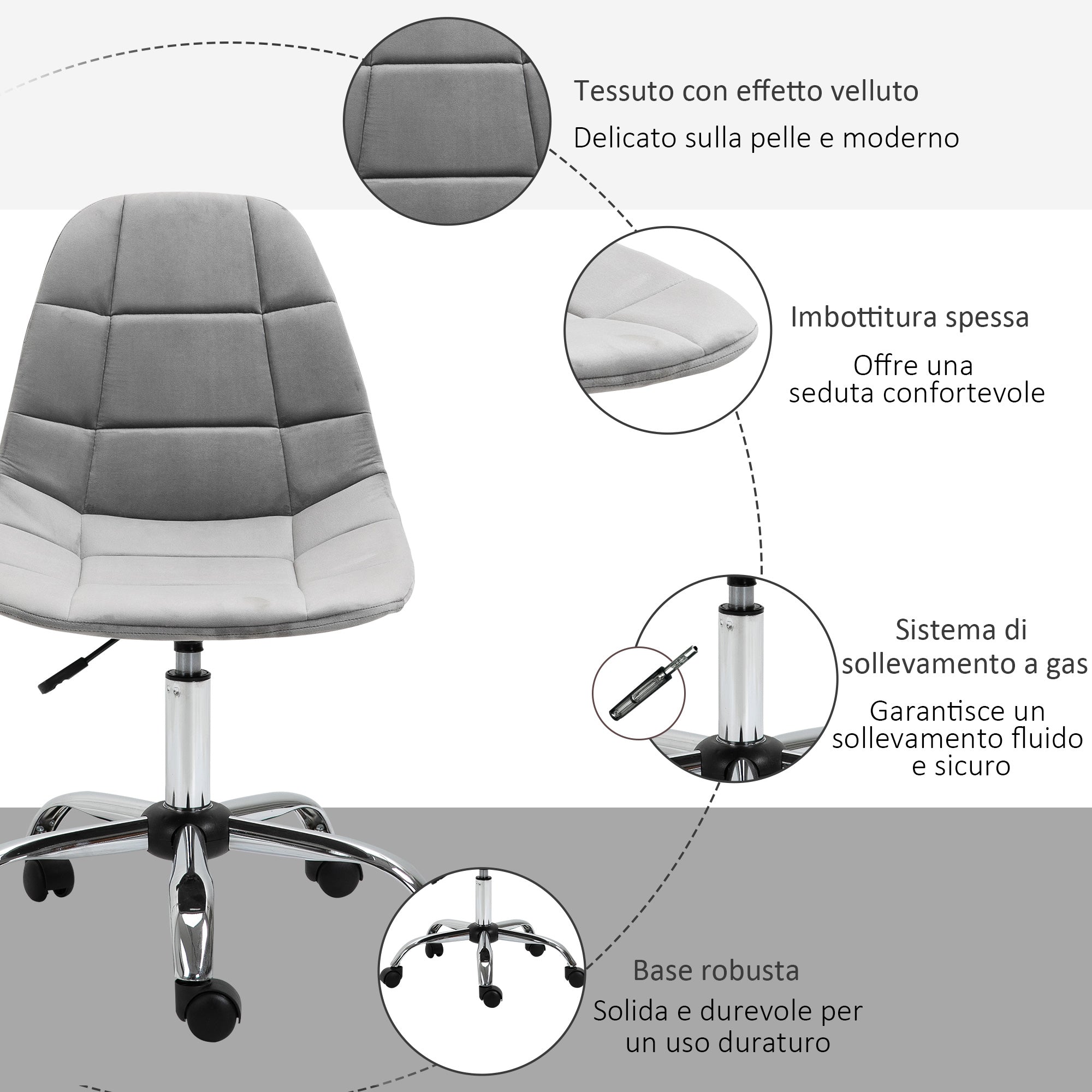 Easycomfort Sedia Girevole , Design Ergonomico e Regolabile Senza Braccioli, Grigio, 59x59x81-91cm