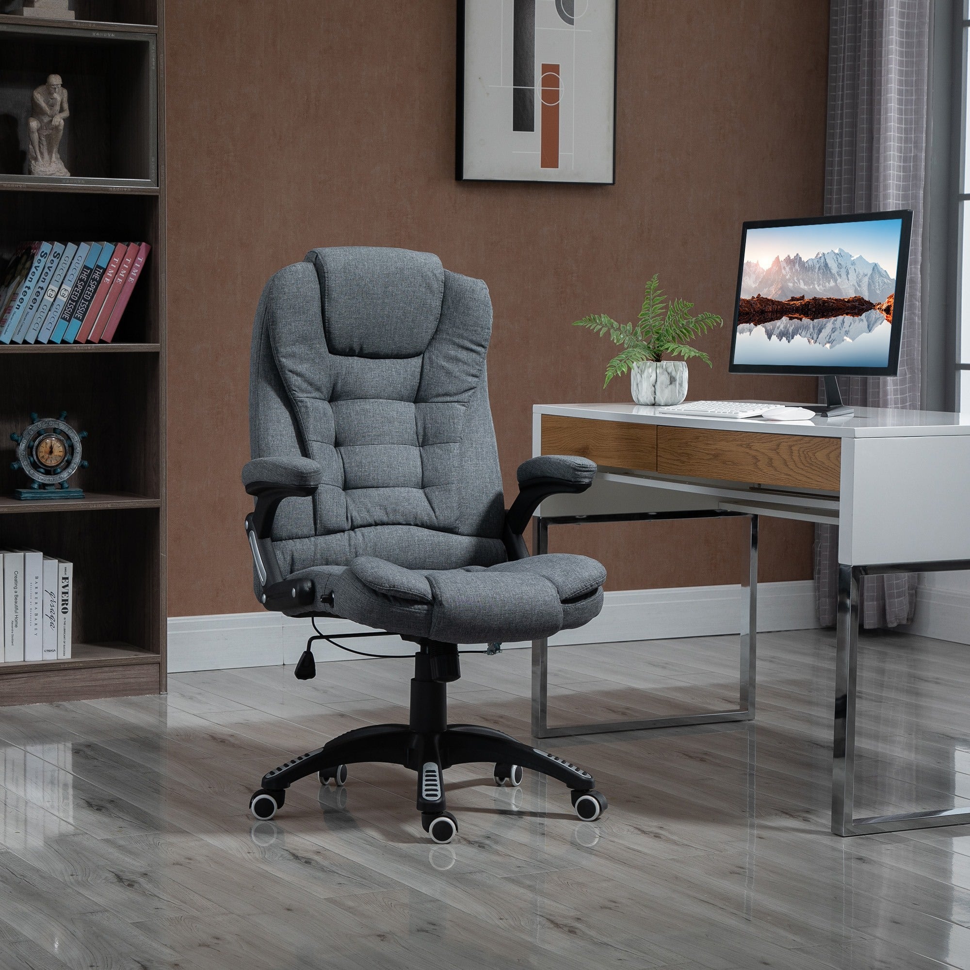 Easycomfort Sedia da Ufficio Ergonomica Reclinabile, Altezza Regolabile e Dondolamento, Poltrona Girevole with Ruote, 65x72x110-120cm, Grigio