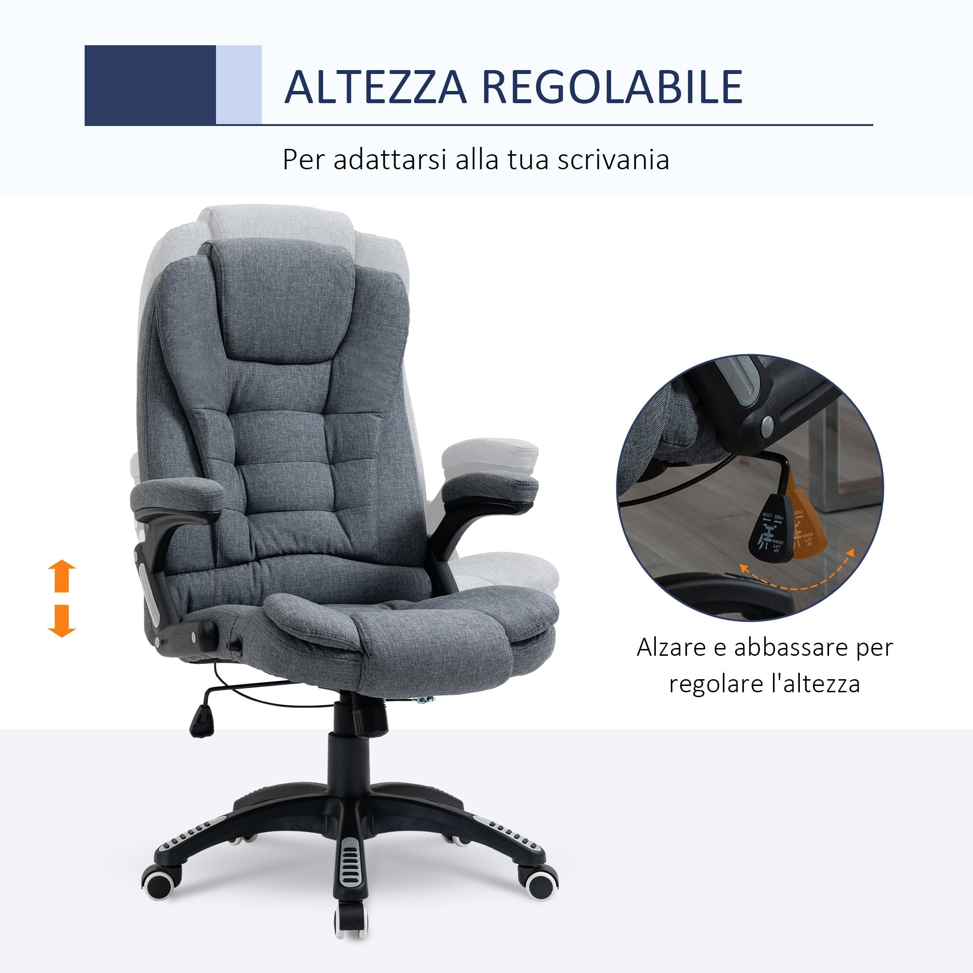 Easycomfort Sedia da Ufficio Ergonomica Reclinabile, Altezza Regolabile e Dondolamento, Poltrona Girevole with Ruote, 65x72x110-120cm, Grigio
