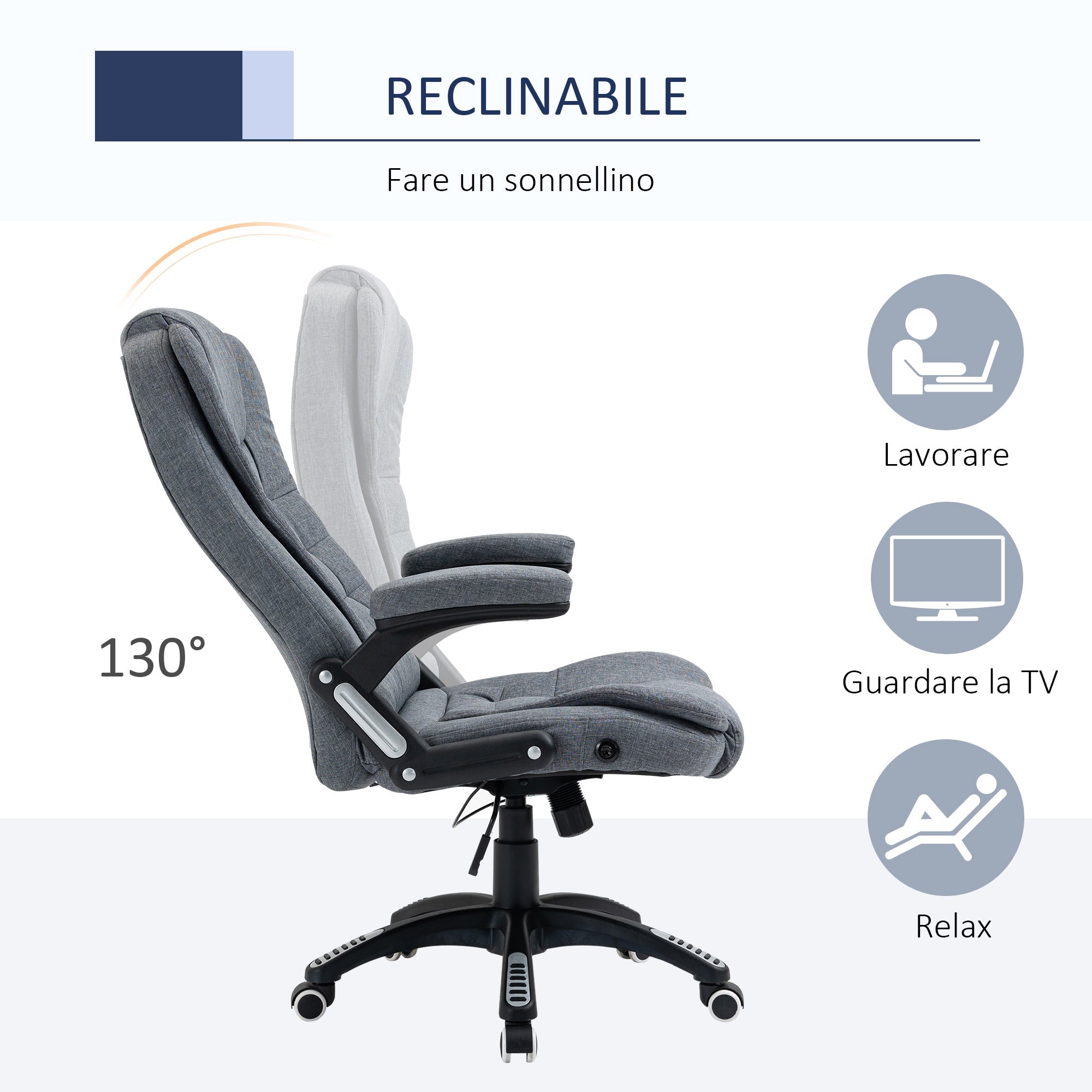 Easycomfort Sedia da Ufficio Ergonomica Reclinabile, Altezza Regolabile e Dondolamento, Poltrona Girevole with Ruote, 65x72x110-120cm, Grigio