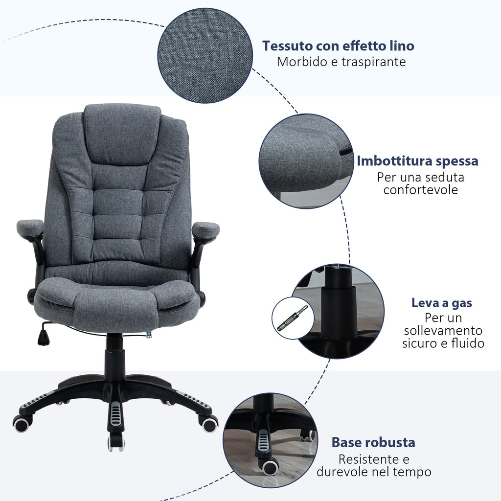 Easycomfort Sedia da Ufficio Ergonomica Reclinabile, Altezza Regolabile e Dondolamento, Poltrona Girevole with Ruote, 65x72x110-120cm, Grigio