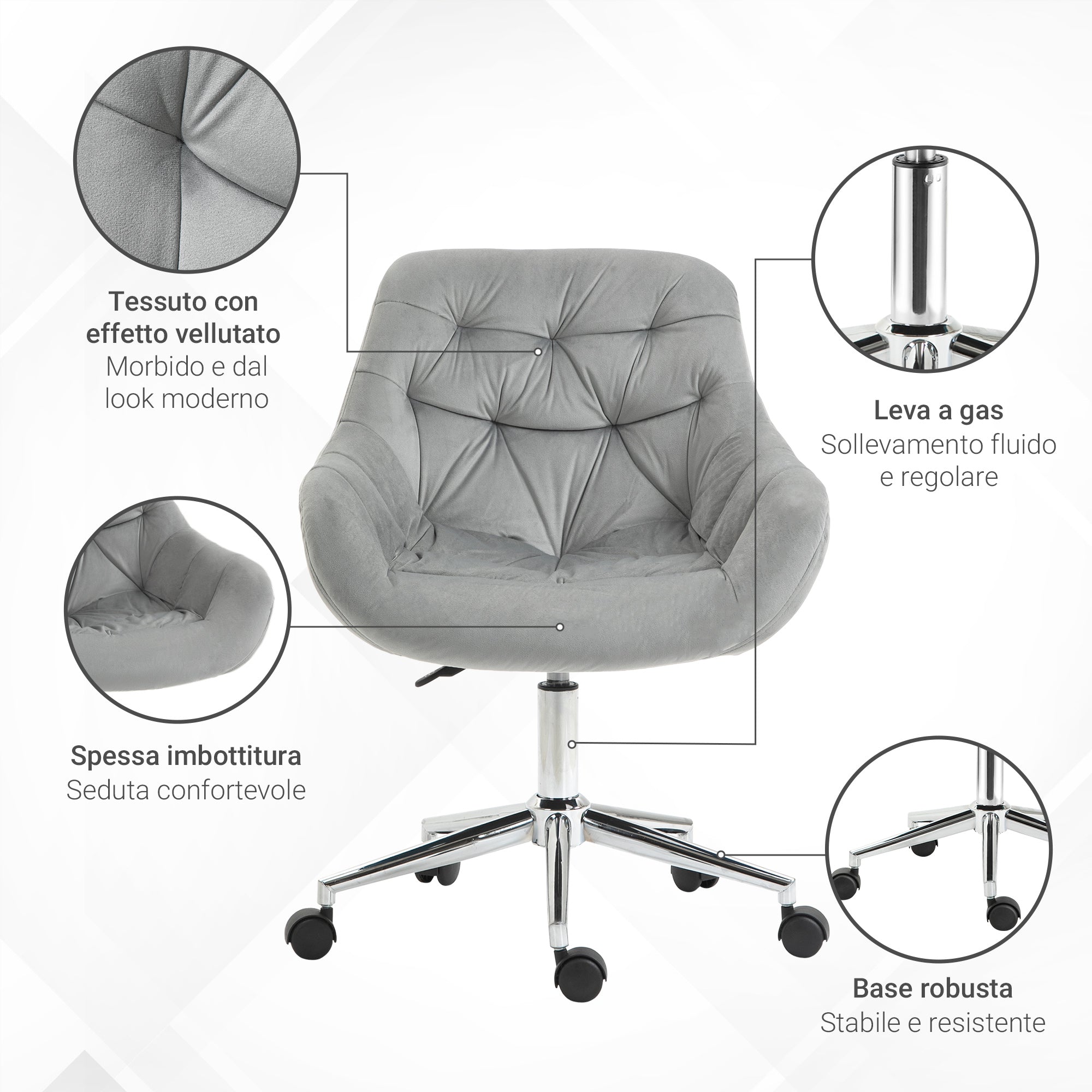 EasyComfort ergonomische draaibare bureaustoel 59x58x80-90 cm grijs