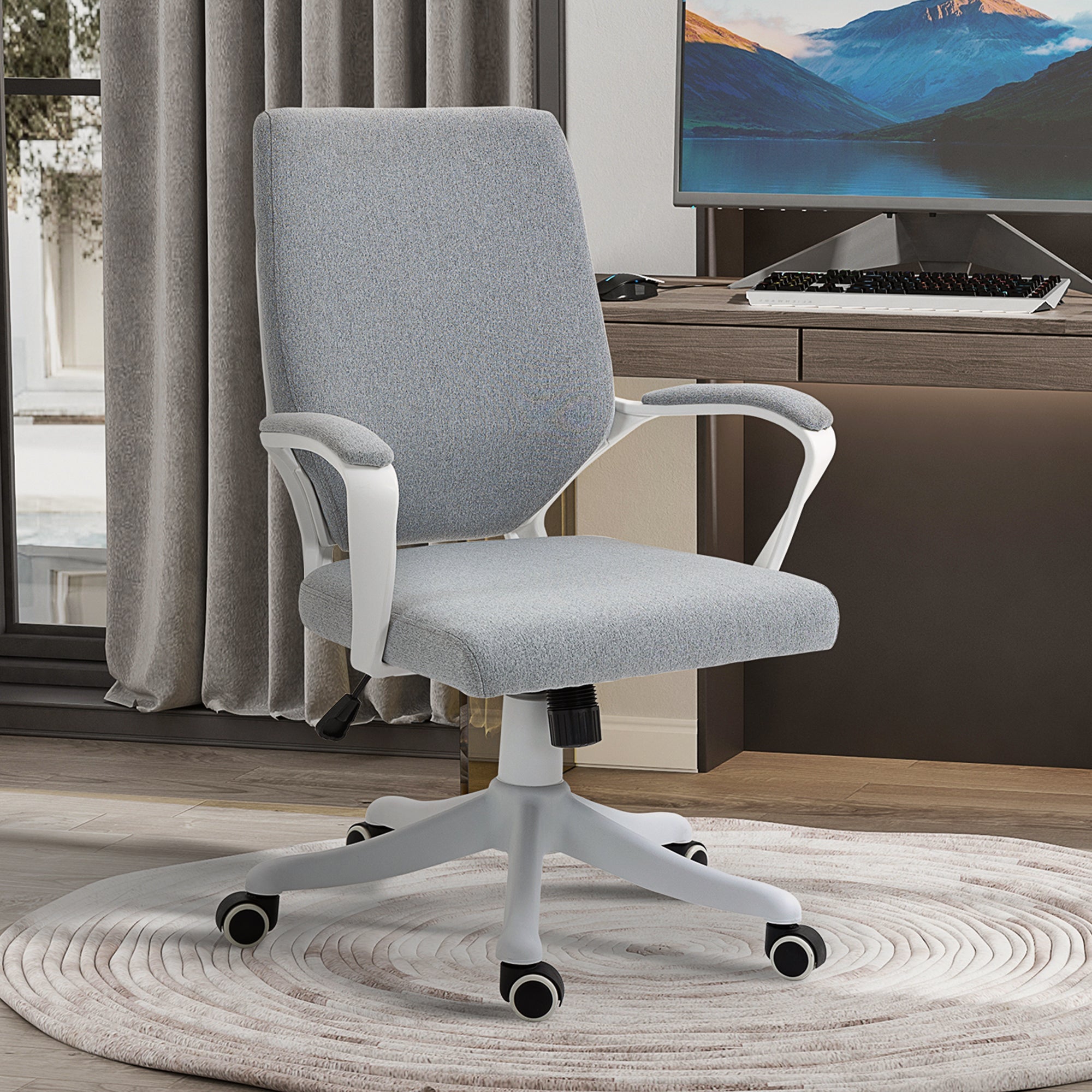 Easycomfort Sedia da Ufficio Ergonomica, Altezza Regolabile e Funzione Dondolo, Poltrona Girevole with Ruote, 62x69x92-100cm, Grigio white