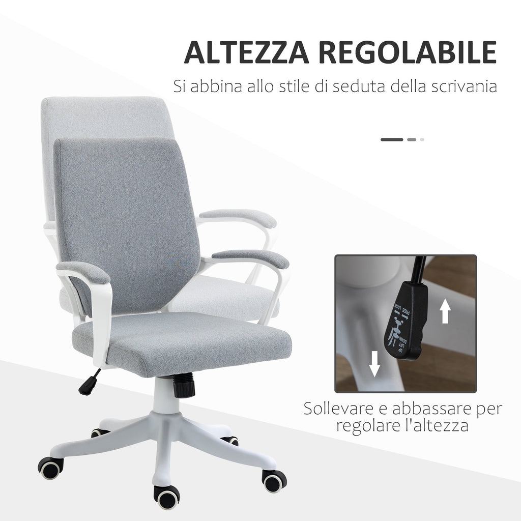 Easycomfort Sedia da Ufficio Ergonomica, Altezza Regolabile e Funzione Dondolo, Poltrona Girevole with Ruote, 62x69x92-100cm, Grigio white