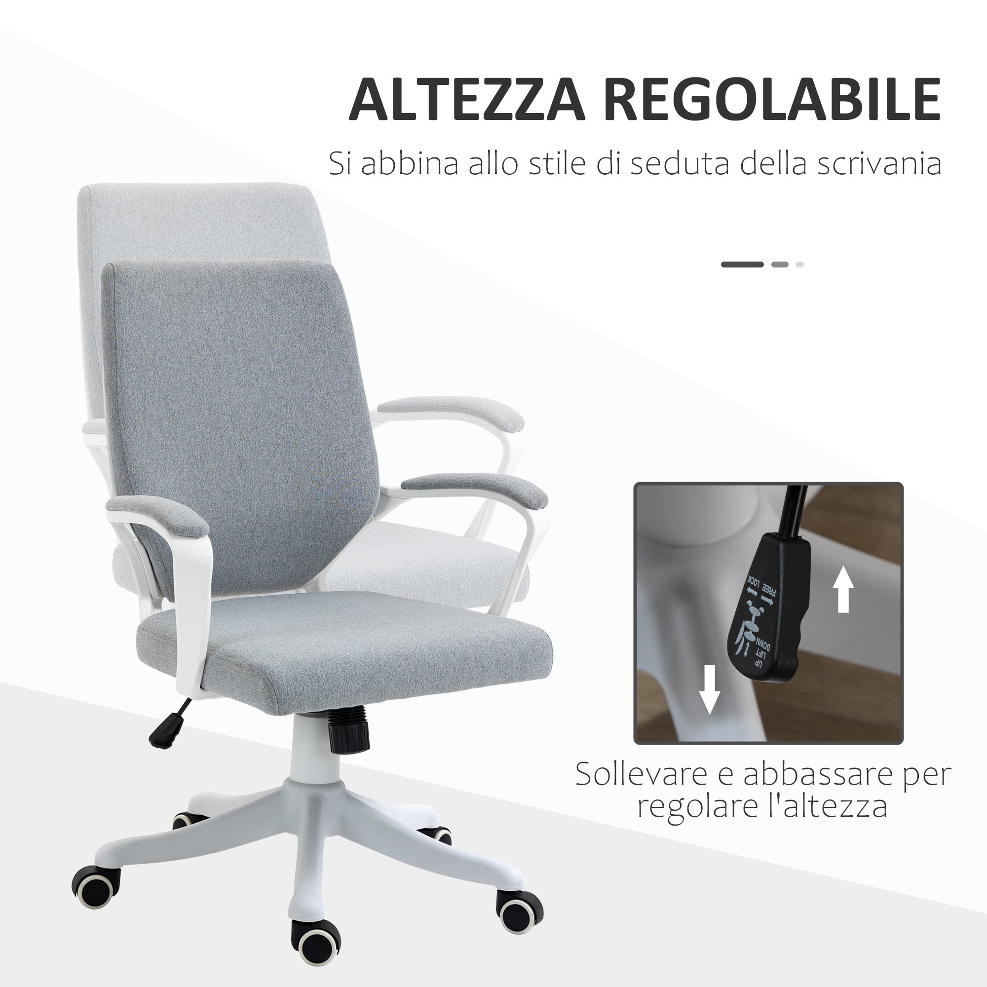 Easycomfort Sedia da Ufficio Ergonomica, Altezza Regolabile e Funzione Dondolo, Poltrona Girevole with Ruote, 62x69x92-100cm, Grigio white