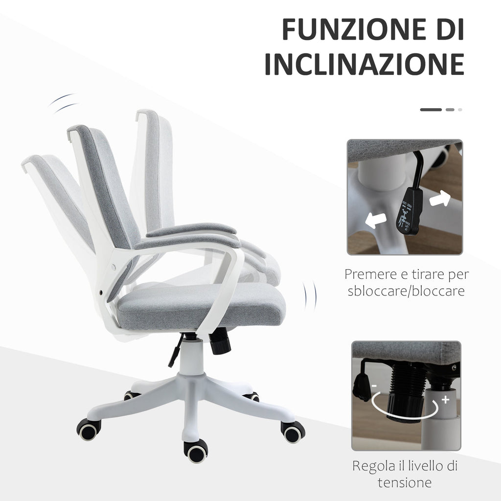 Easycomfort Sedia da Ufficio Ergonomica, Altezza Regolabile e Funzione Dondolo, Poltrona Girevole with Ruote, 62x69x92-100cm, Grigio white