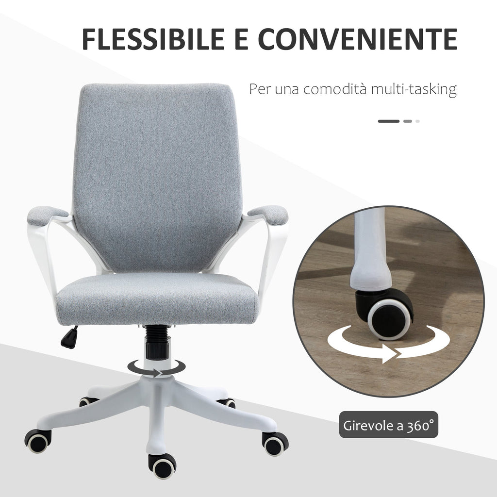 Easycomfort Sedia da Ufficio Ergonomica, Altezza Regolabile e Funzione Dondolo, Poltrona Girevole with Ruote, 62x69x92-100cm, Grigio white