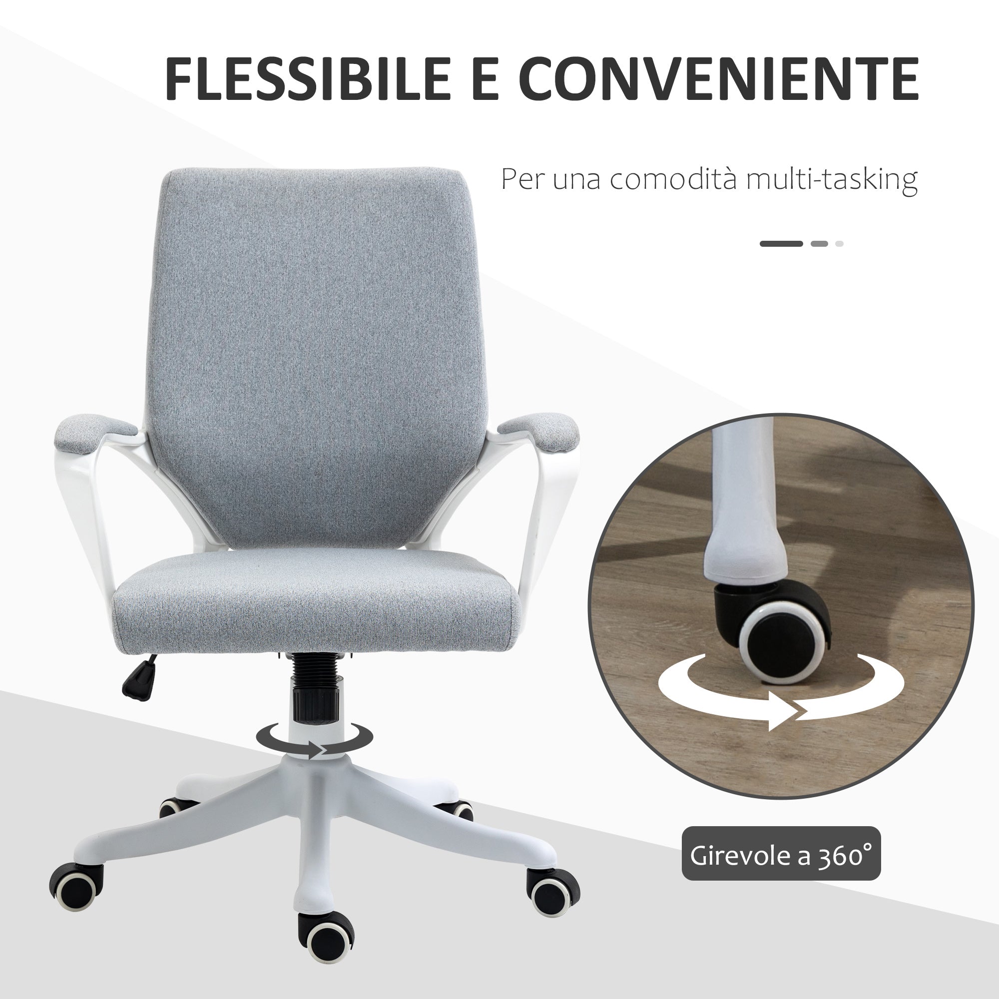 Easycomfort Sedia da Ufficio Ergonomica, Altezza Regolabile e Funzione Dondolo, Poltrona Girevole with Ruote, 62x69x92-100cm, Grigio white