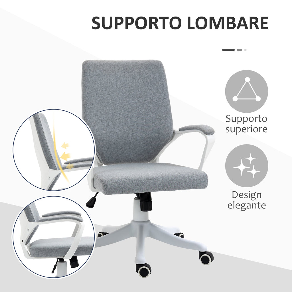 Easycomfort Sedia da Ufficio Ergonomica, Altezza Regolabile e Funzione Dondolo, Poltrona Girevole with Ruote, 62x69x92-100cm, Grigio white