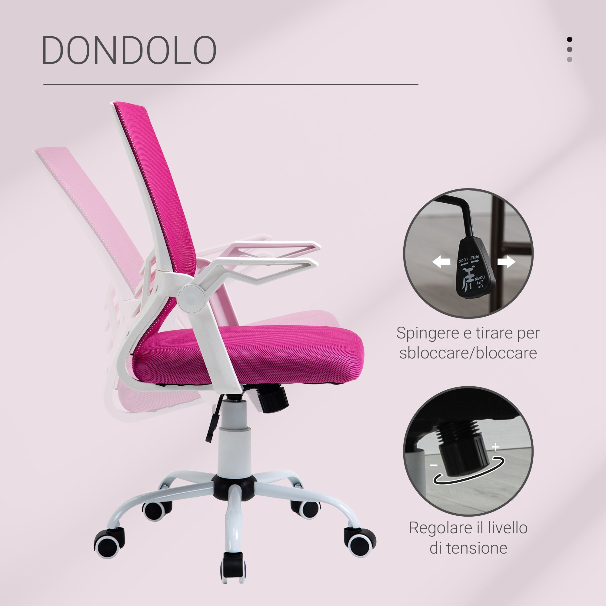 Easycomfort Sedia da Ufficio Ergonomica with Braccioli e Supporto Lombare, Poltrona Ufficio Girevole e Altezza Regolabile in Tessuto Rosa