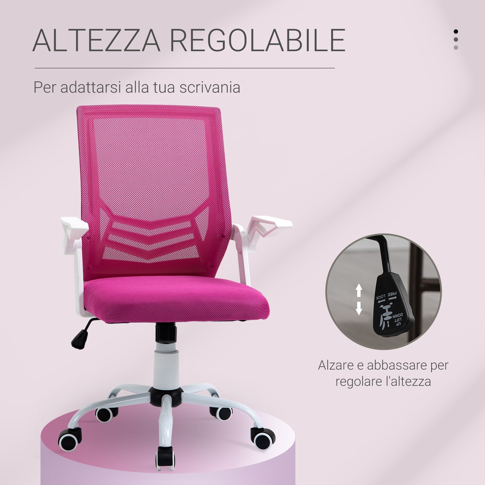 Easycomfort Sedia da Ufficio Ergonomica with Braccioli e Supporto Lombare, Poltrona Ufficio Girevole e Altezza Regolabile in Tessuto Rosa