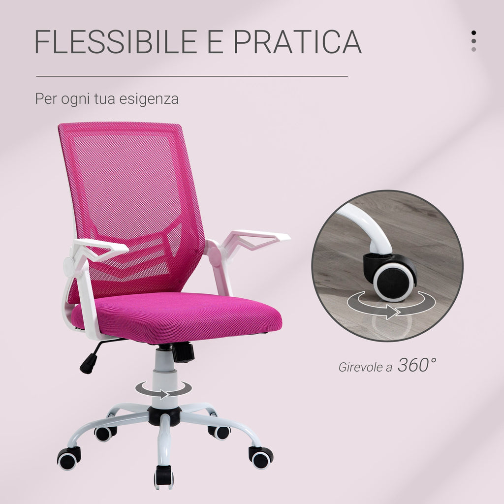 Easycomfort Sedia da Ufficio Ergonomica with Braccioli e Supporto Lombare, Poltrona Ufficio Girevole e Altezza Regolabile in Tessuto Rosa