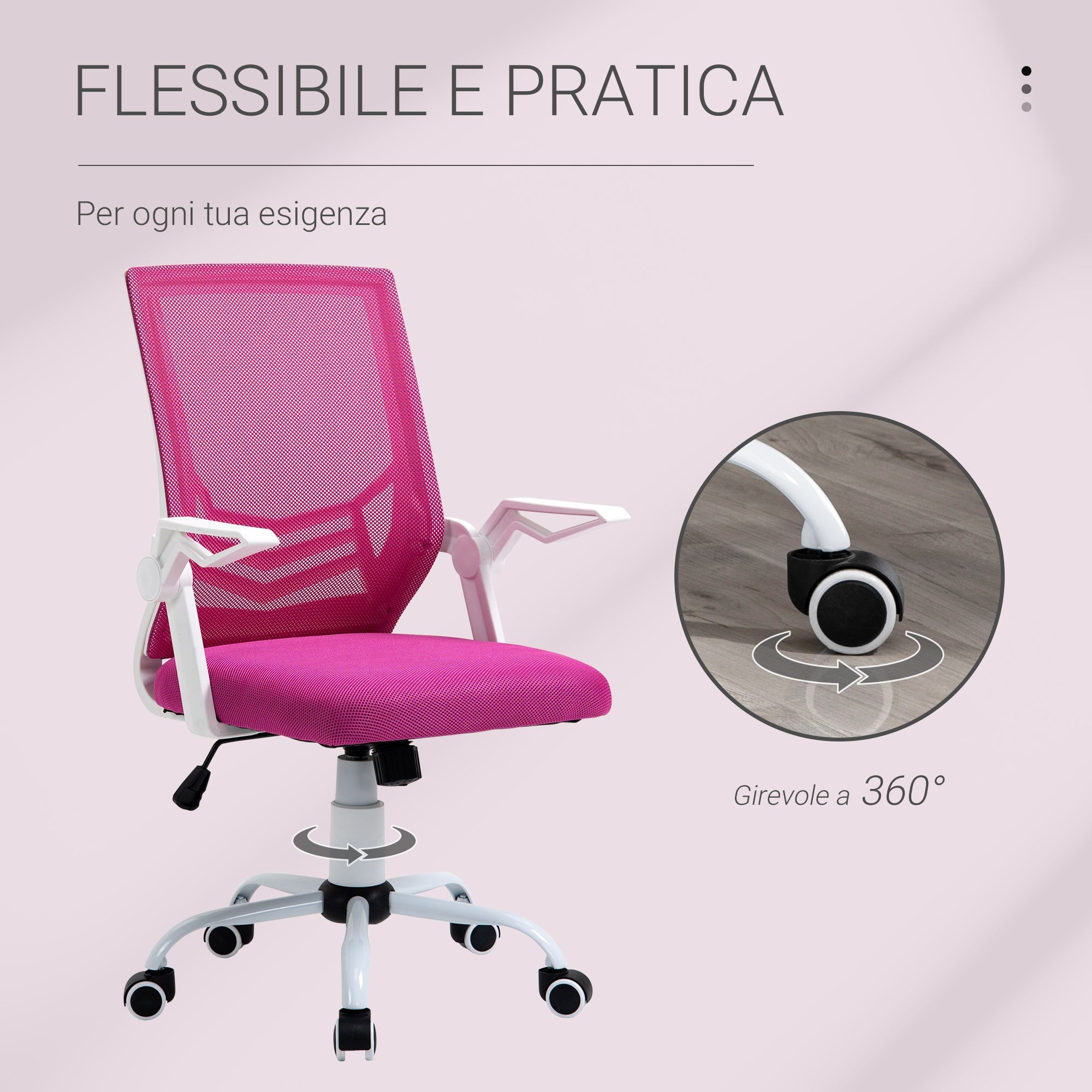 Easycomfort Sedia da Ufficio Ergonomica with Braccioli e Supporto Lombare, Poltrona Ufficio Girevole e Altezza Regolabile in Tessuto Rosa