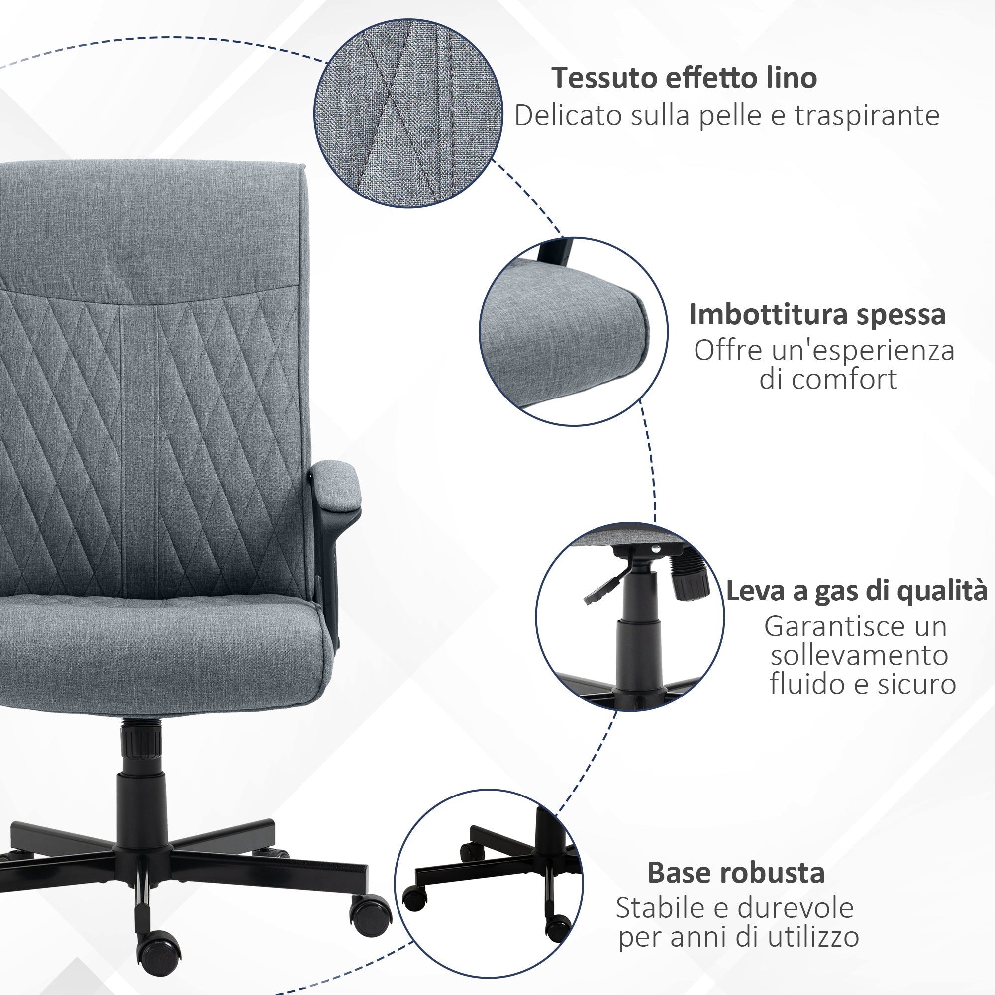 Easycomfort Sedia da Ufficio Girevole with Funzione Dondolo e Altezza Regolabile, 65x72x102-112.5cm, Grigio