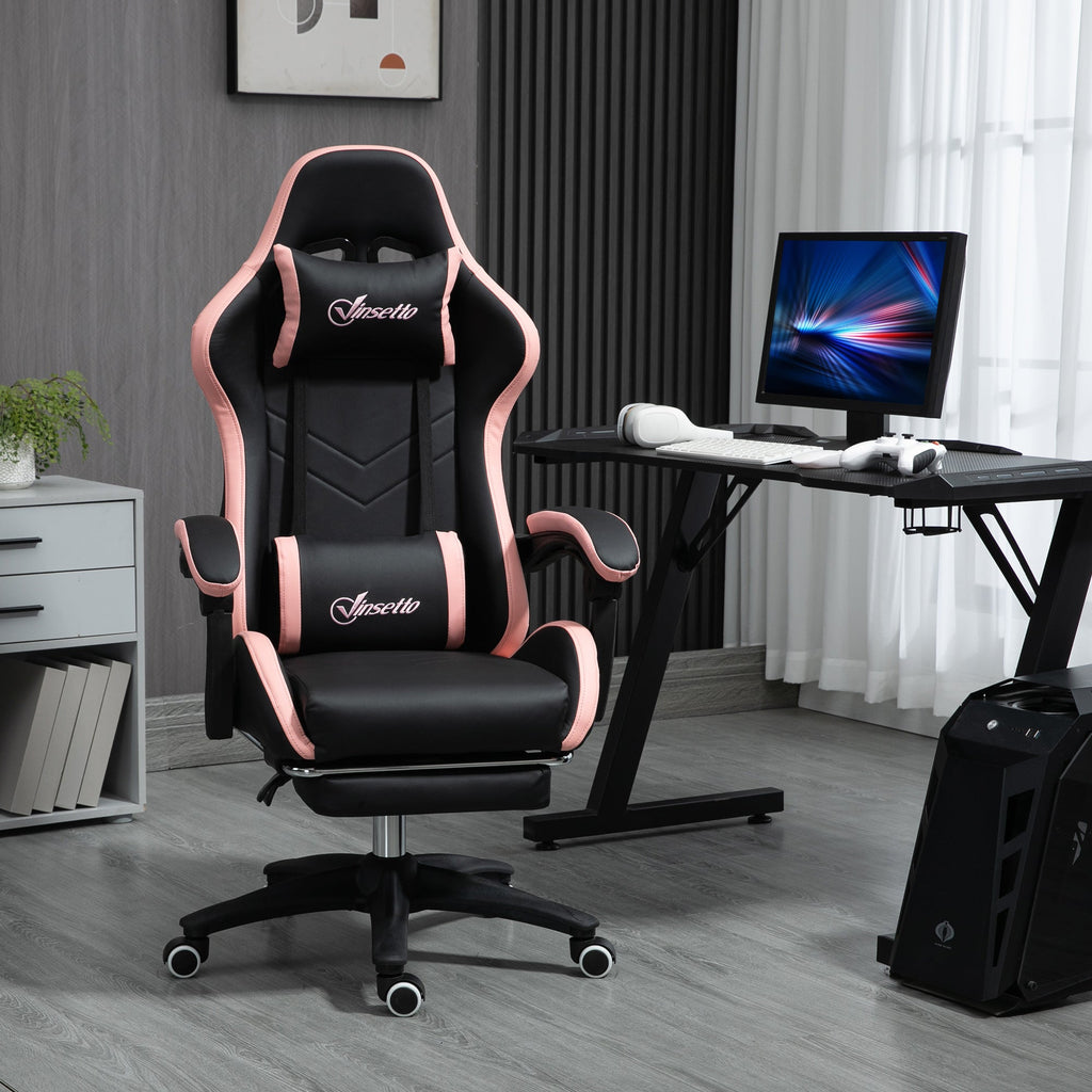 EasyComfort gamingstoel roze/zwart met voetensteun 65x65x121-129 cm