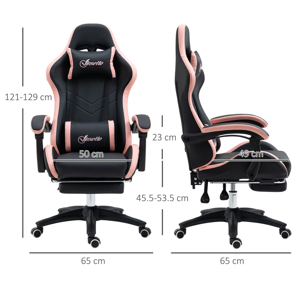 EasyComfort gamingstoel roze/zwart met voetensteun 65x65x121-129 cm
