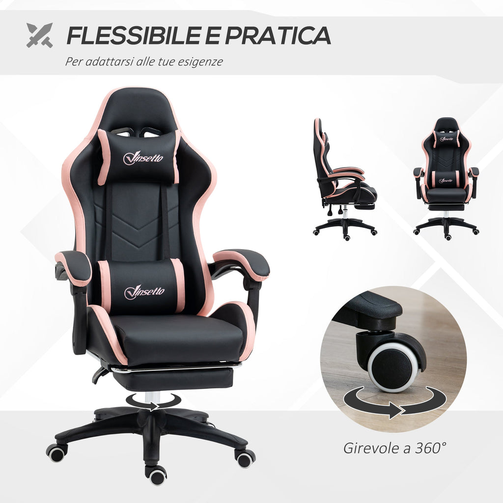 EasyComfort gamingstoel roze/zwart met voetensteun 65x65x121-129 cm