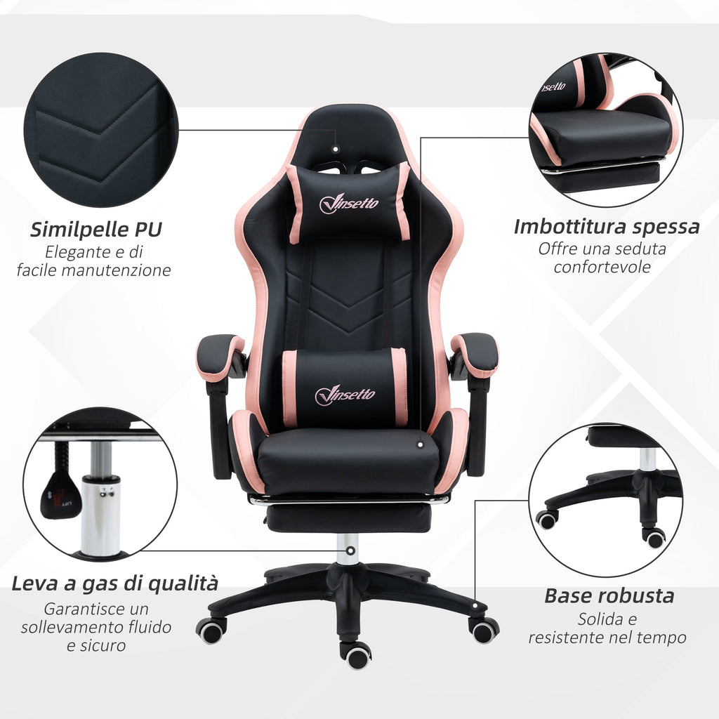 EasyComfort gamingstoel roze/zwart met voetensteun 65x65x121-129 cm