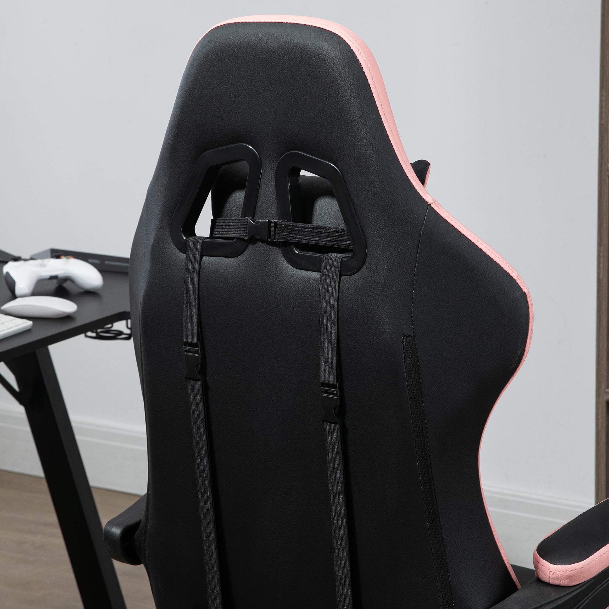 EasyComfort gamingstoel roze/zwart met voetensteun 65x65x121-129 cm