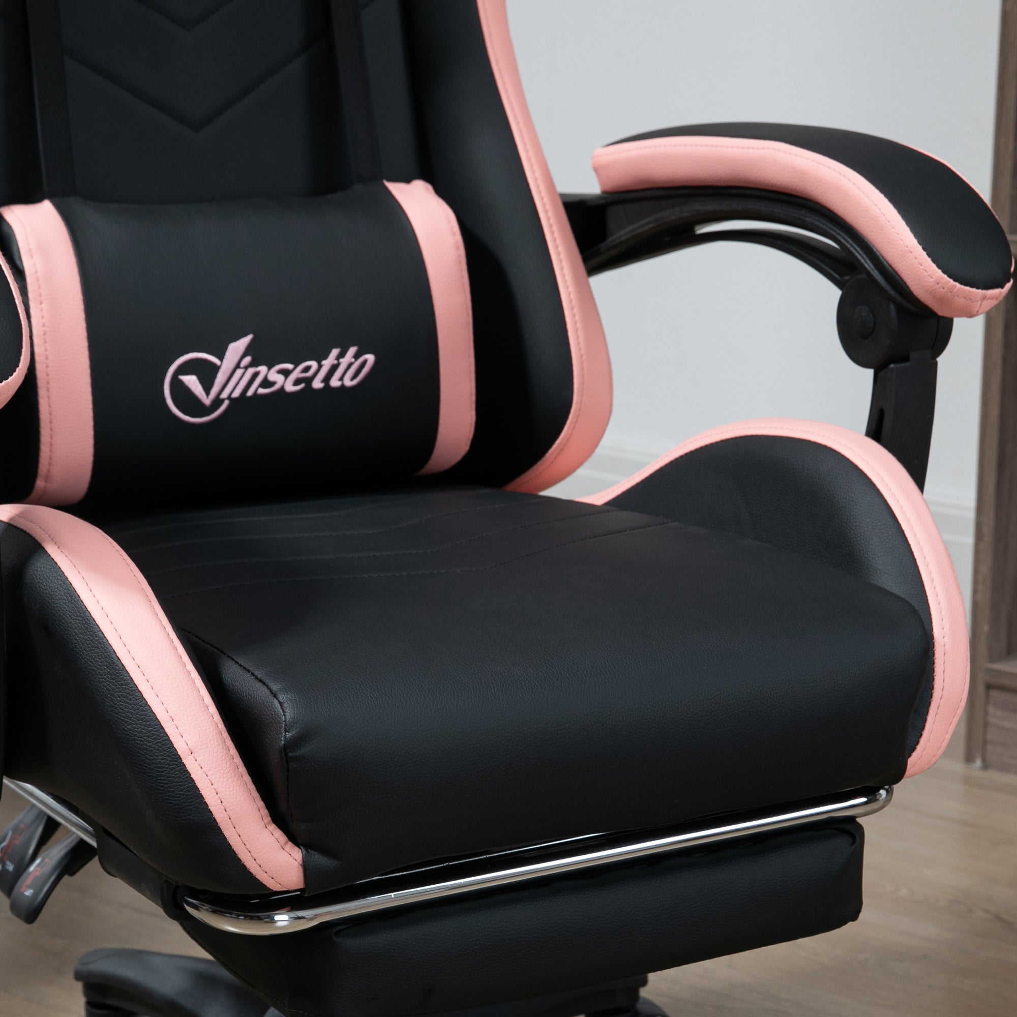 EasyComfort gamingstoel roze/zwart met voetensteun 65x65x121-129 cm