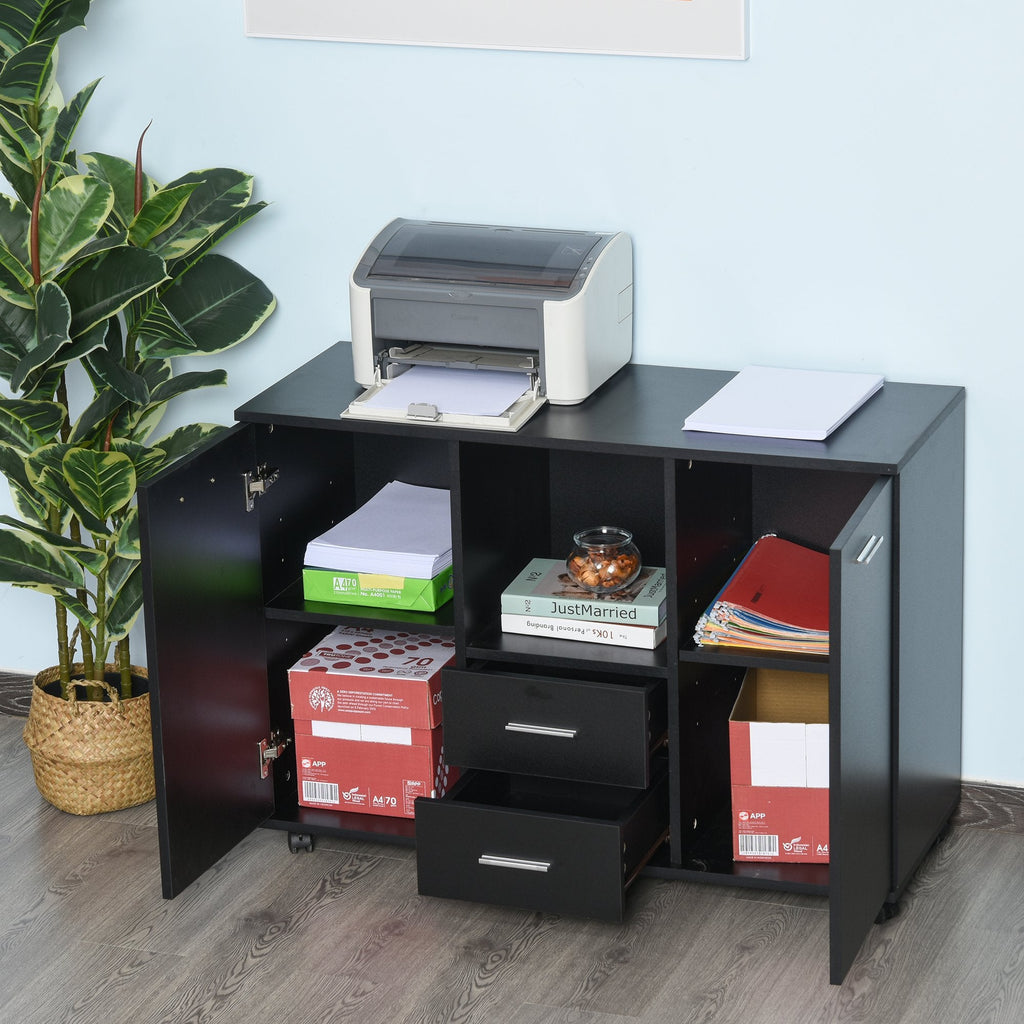 Easycomfort Armadietto Multifunzionale per l'Ufficio with Ruote a 360°, per Stampanti e Fascicoli, in Legno black 100x40x71cm