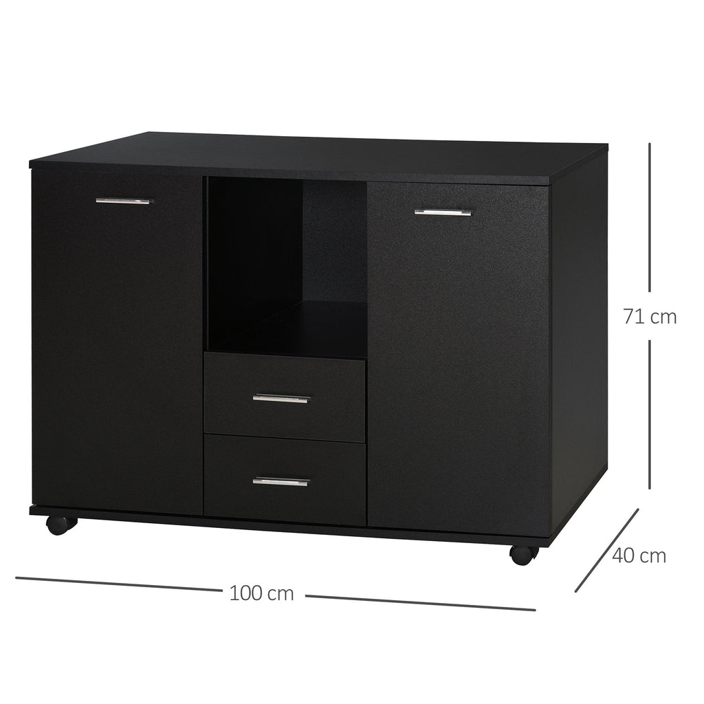 Easycomfort Armadietto Multifunzionale per l'Ufficio with Ruote a 360°, per Stampanti e Fascicoli, in Legno black 100x40x71cm
