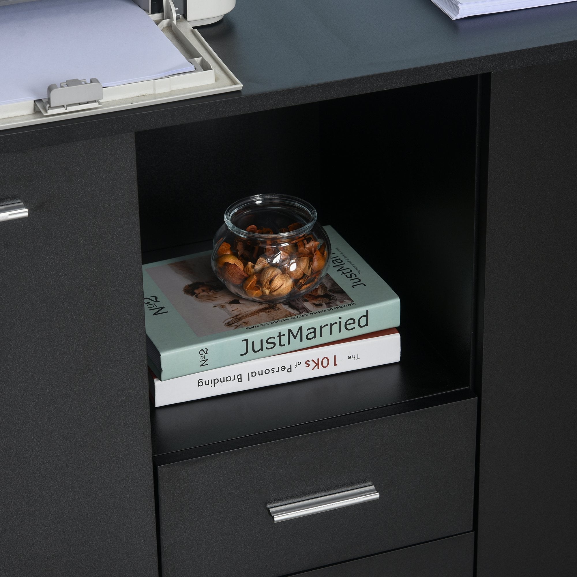 Easycomfort Armadietto Multifunzionale per l'Ufficio with Ruote a 360°, per Stampanti e Fascicoli, in Legno black 100x40x71cm