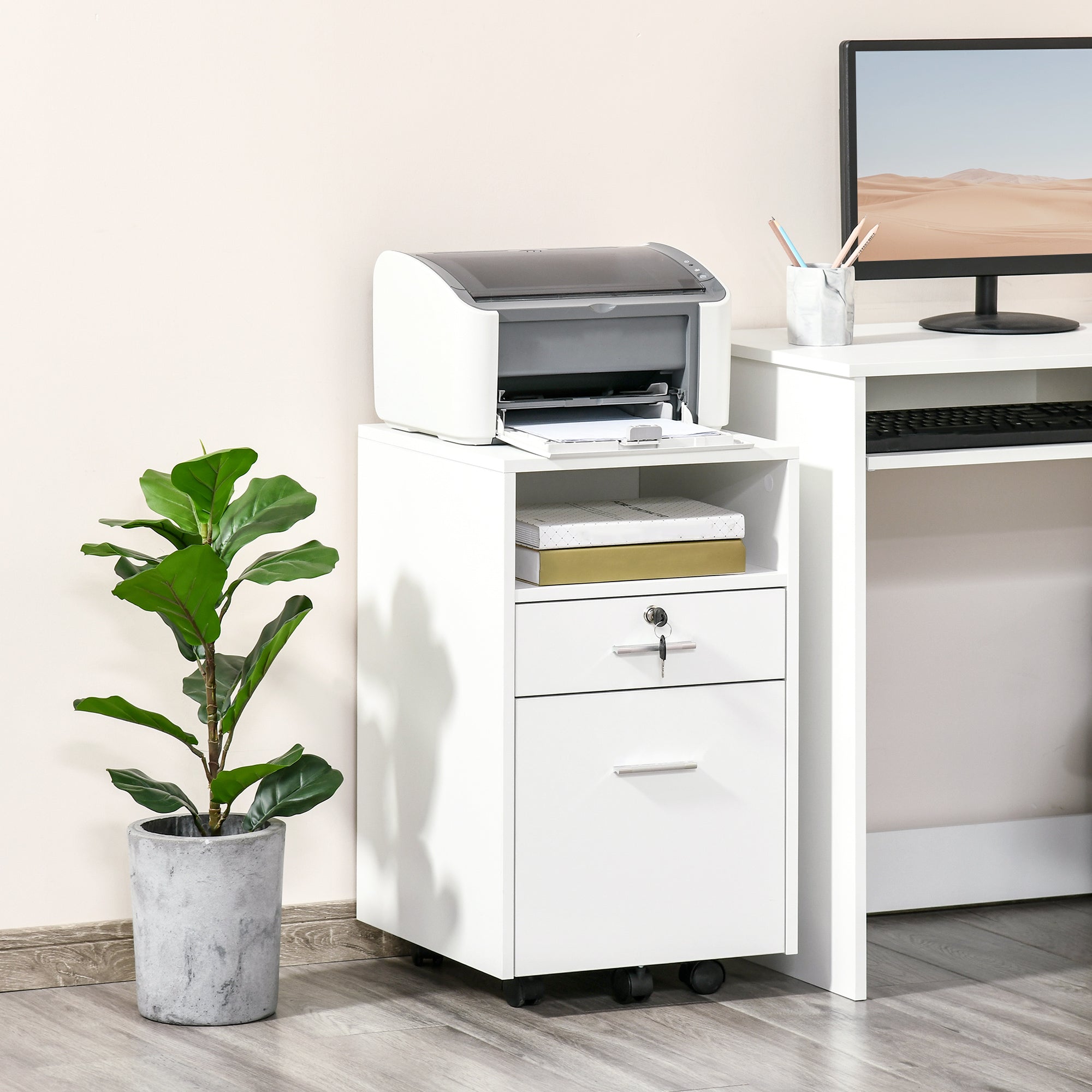 EasyComfort kantoorladekast op wielen met 2 lades – wit