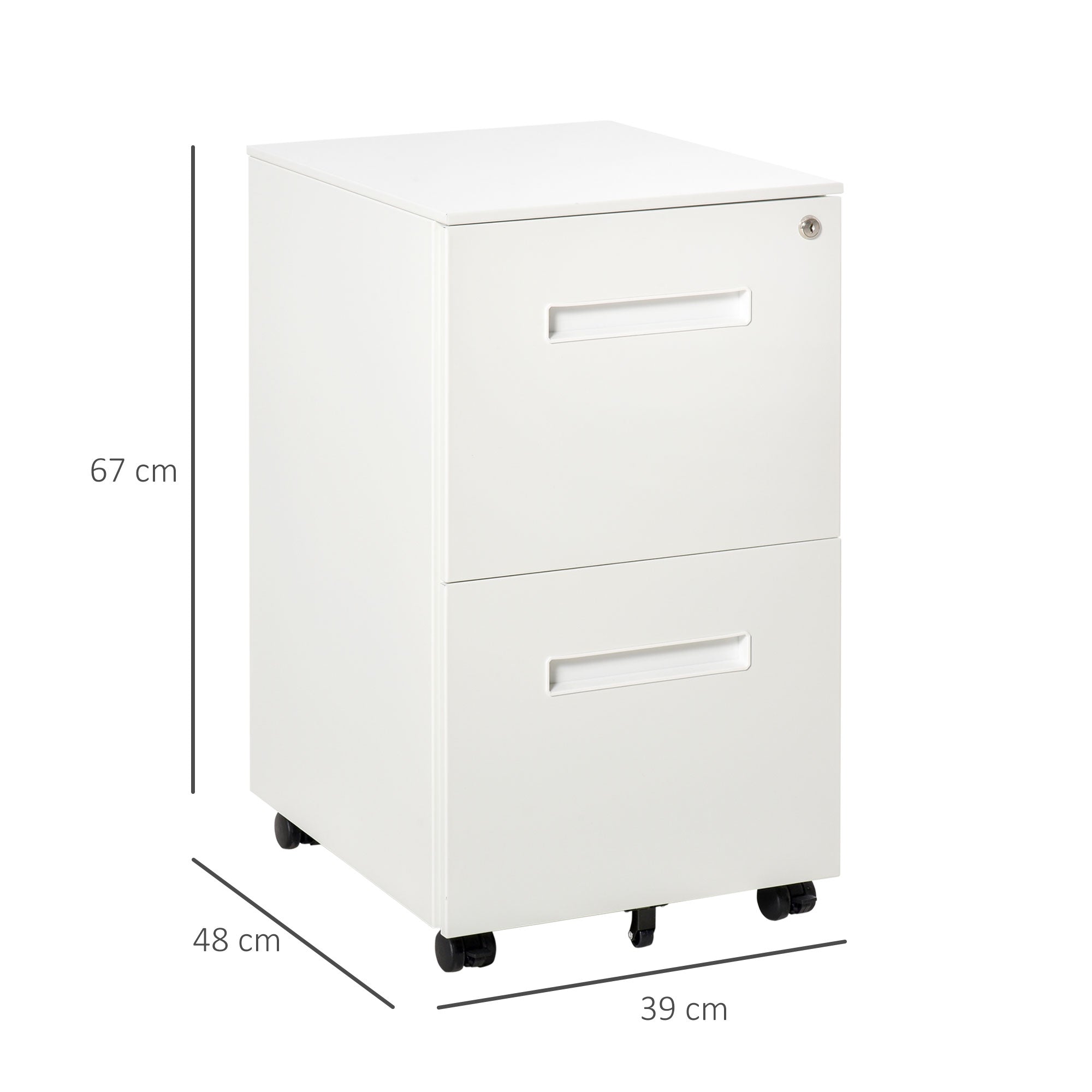 Easycomfort Cassettiera Ufficio with Ruote, Schedario Portadocumenti a 2 Cassetti with Serratura e 2 Chiavi in Acciaio, 39x48x67cm, white