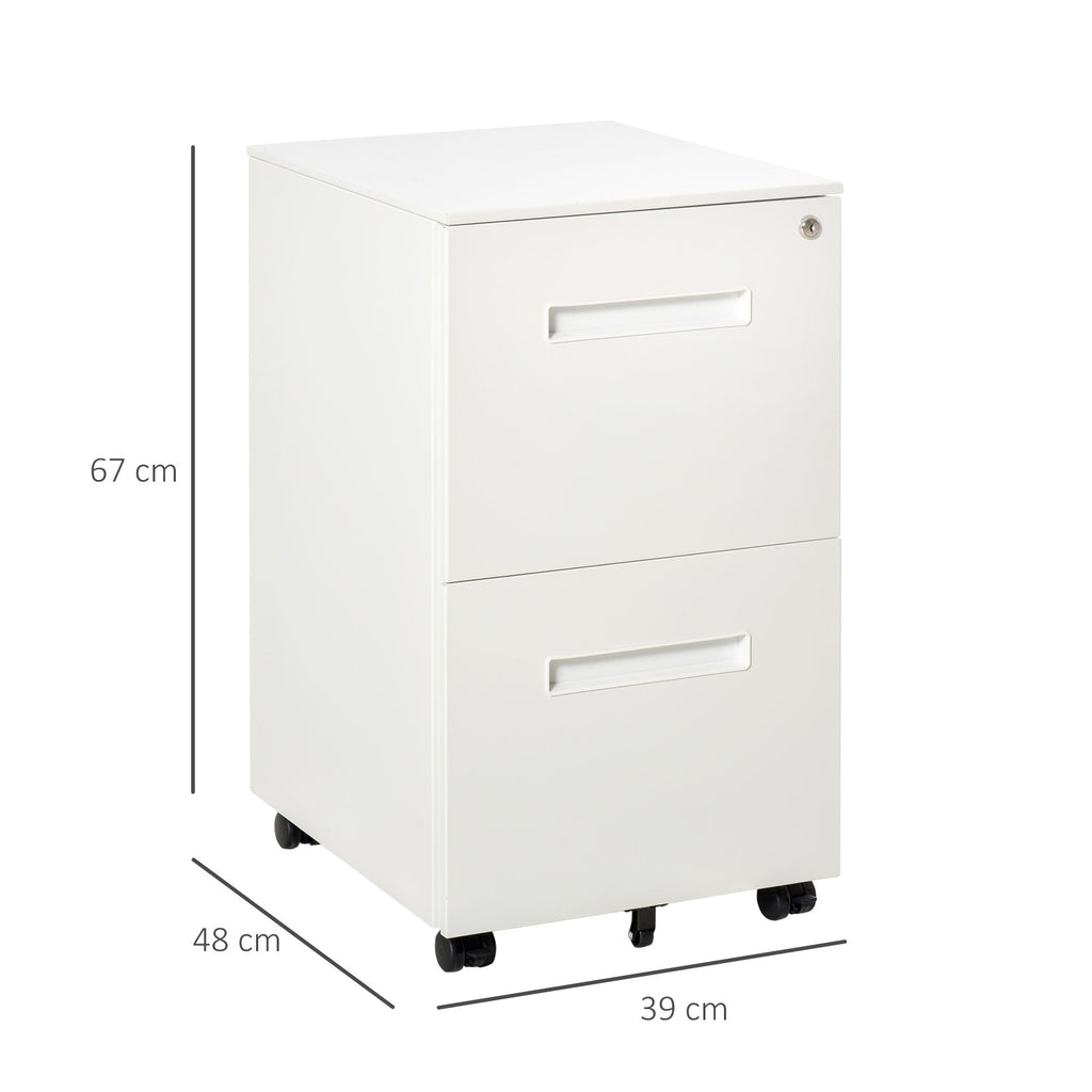 Easycomfort Cassettiera Ufficio with Ruote, Schedario Portadocumenti a 2 Cassetti with Serratura e 2 Chiavi in Acciaio, 39x48x67cm, white
