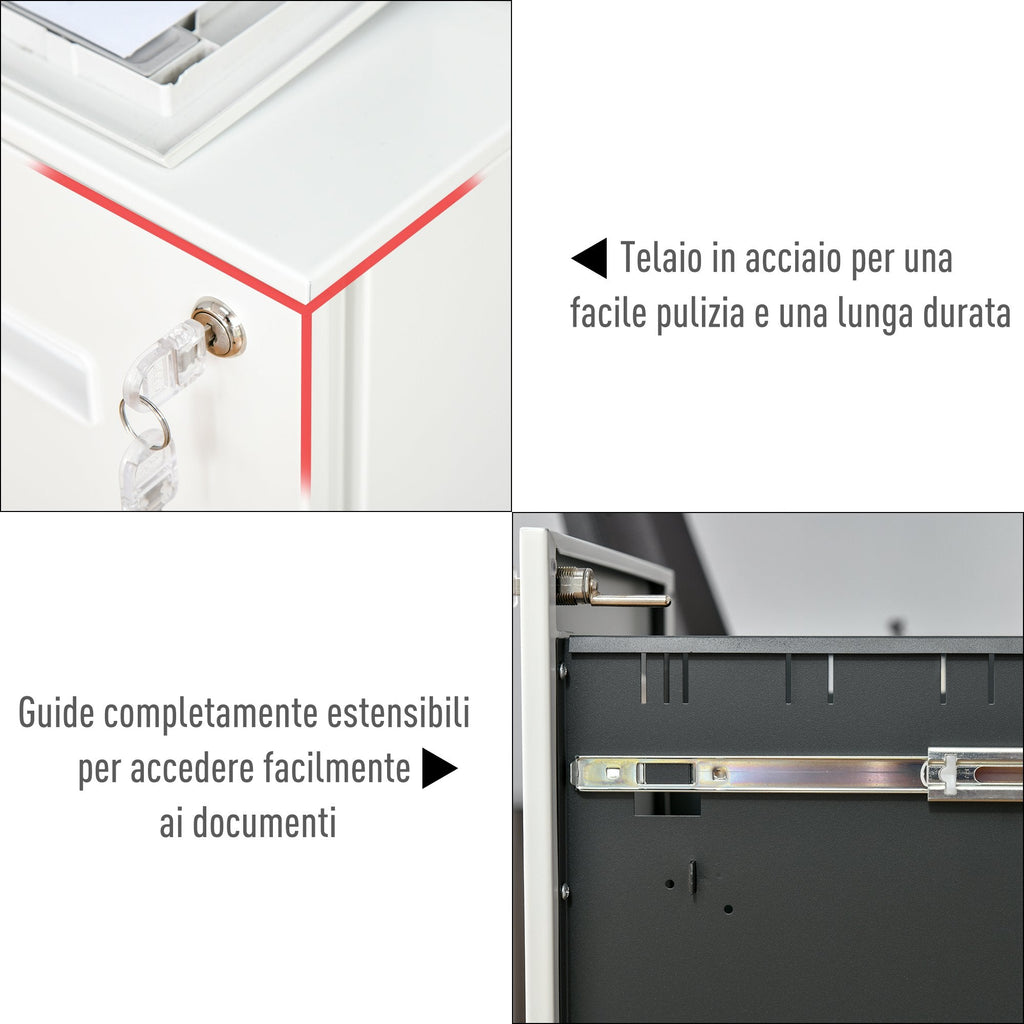 Easycomfort Cassettiera Ufficio with Ruote, Schedario Portadocumenti a 2 Cassetti with Serratura e 2 Chiavi in Acciaio, 39x48x67cm, white