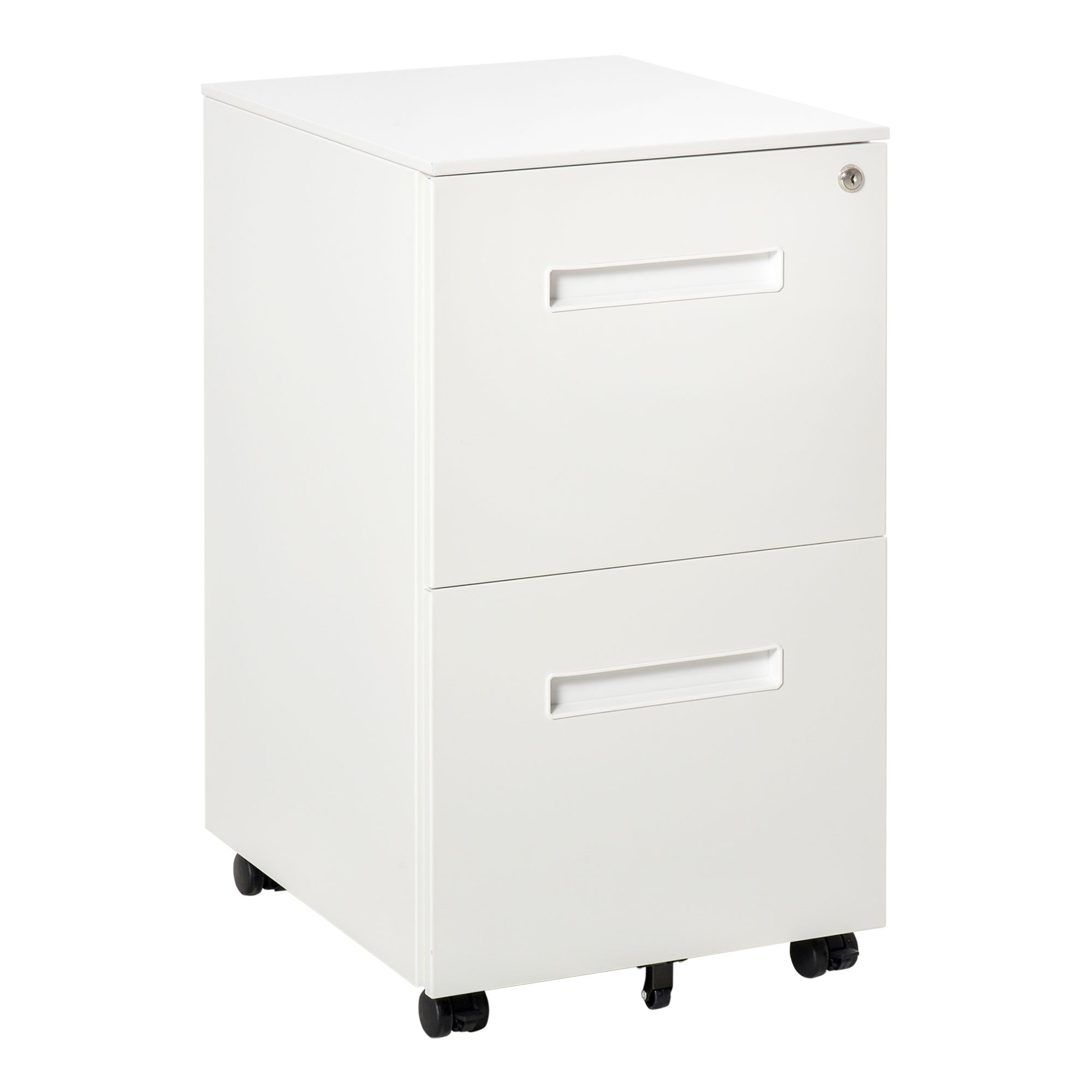 Easycomfort Cassettiera Ufficio with Ruote, Schedario Portadocumenti a 2 Cassetti with Serratura e 2 Chiavi in Acciaio, 39x48x67cm, white