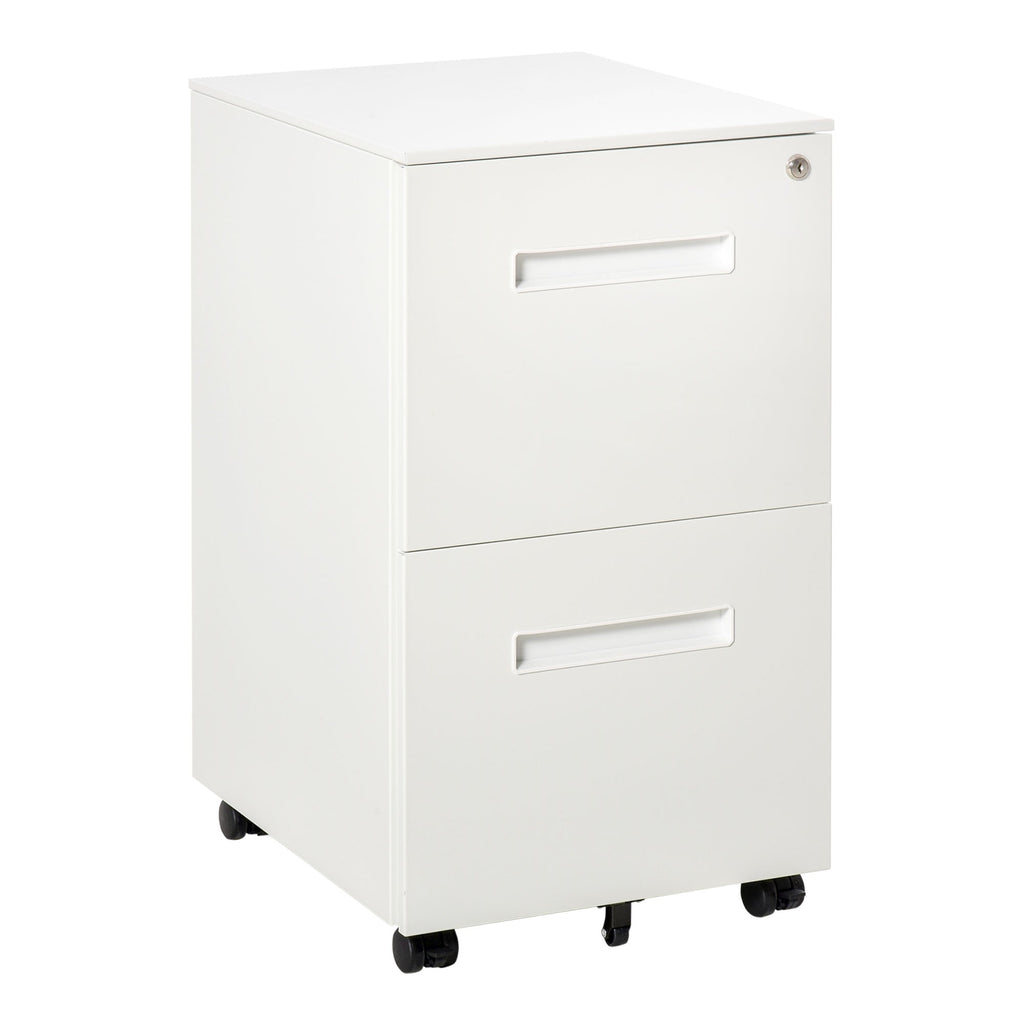 Easycomfort Cassettiera Ufficio with Ruote, Schedario Portadocumenti a 2 Cassetti with Serratura e 2 Chiavi in Acciaio, 39x48x67cm, white