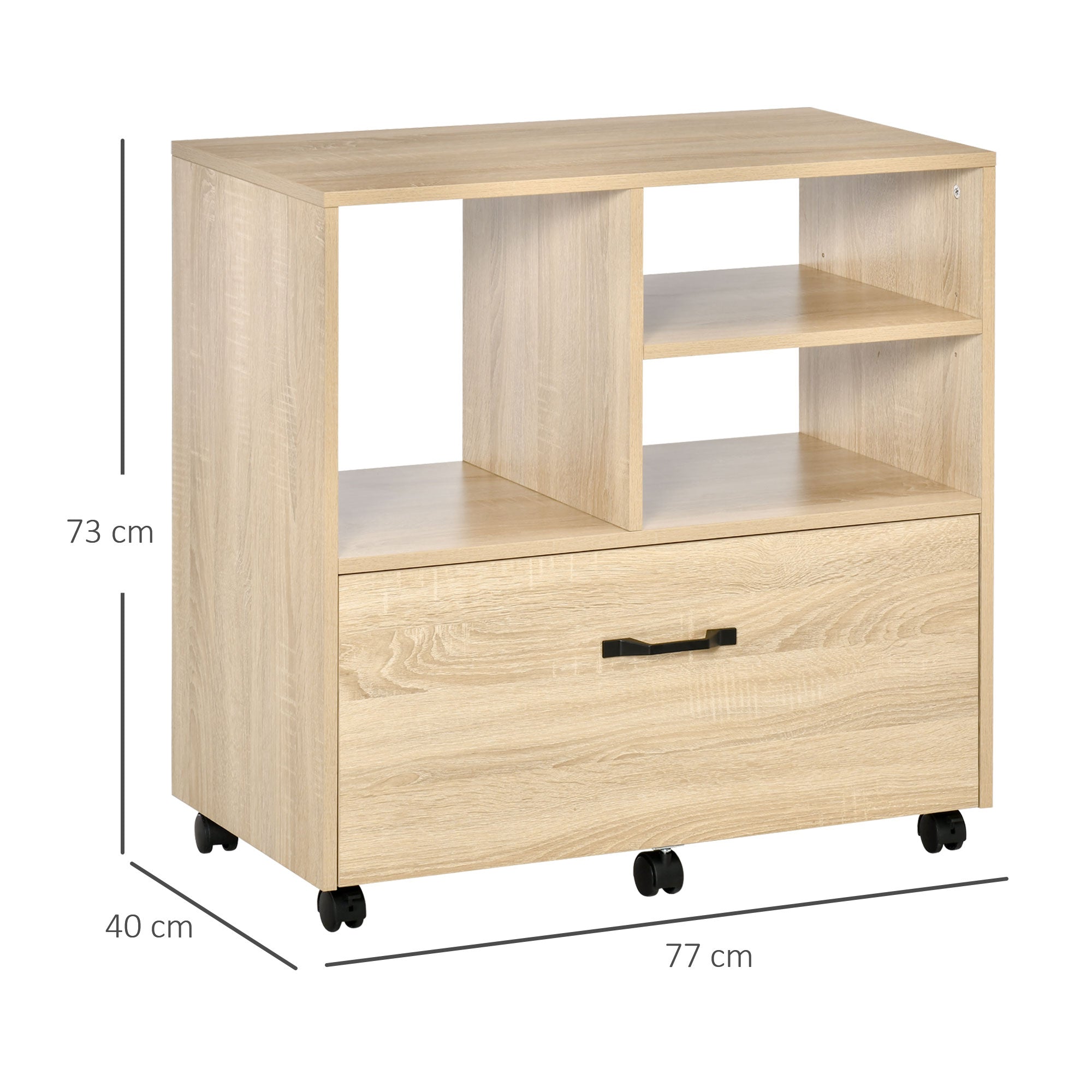 EASYCOMFORT Multipurpose Office Mobile Printer Stand with 5 Wheels and Adjustable Shelf, 77x40x73cm - Wood