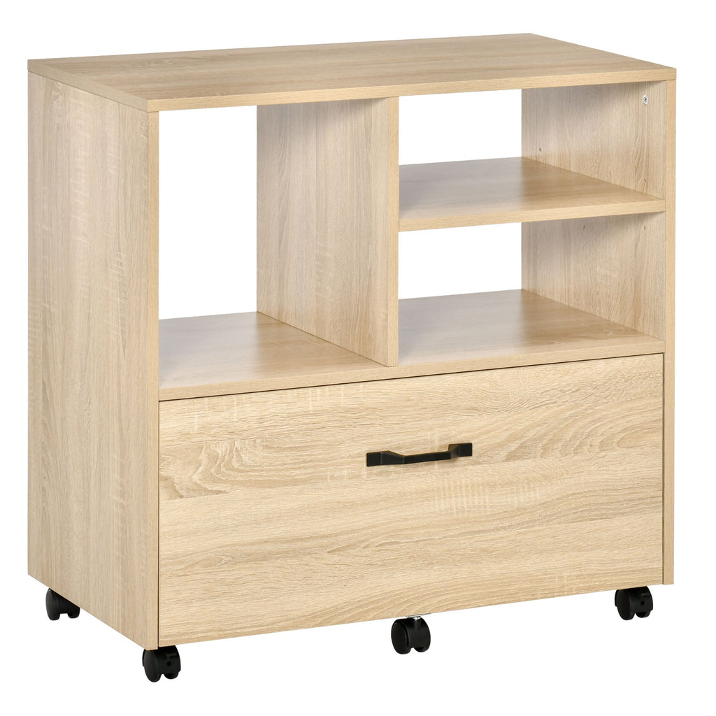 EASYCOMFORT Multipurpose Office Mobile Printer Stand with 5 Wheels and Adjustable Shelf, 77x40x73cm - Wood