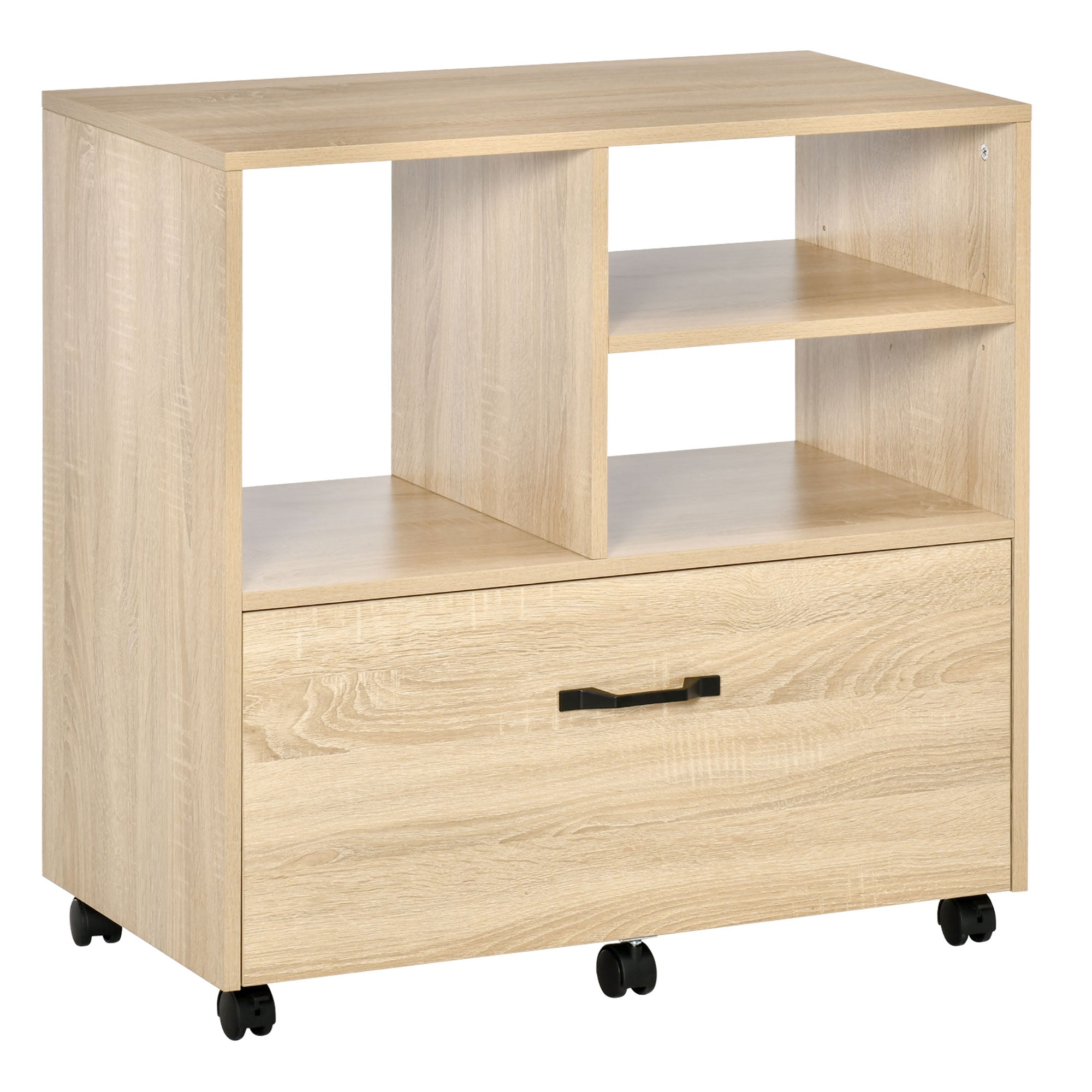 EASYCOMFORT Multipurpose Office Mobile Printer Stand with 5 Wheels and Adjustable Shelf, 77x40x73cm - Wood