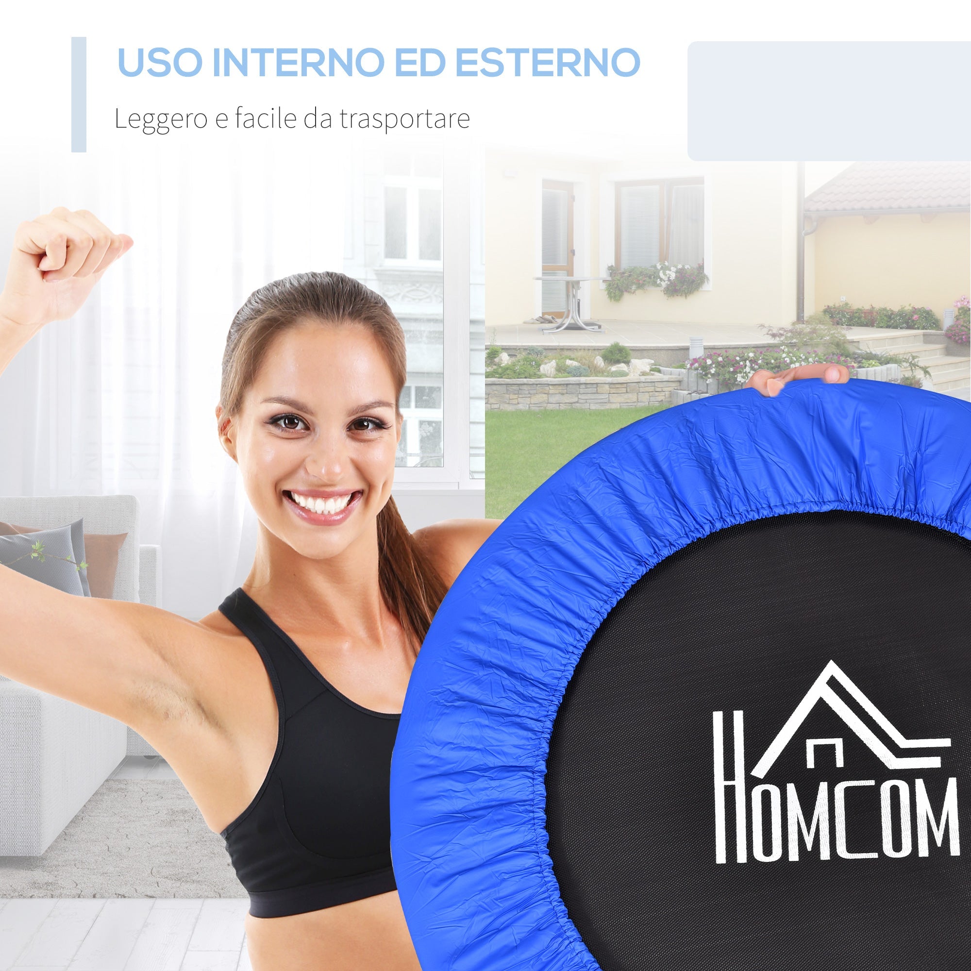 Easycomfort Trampolino Elastico per Allenamento with 30 Molle, in Acciaio, Plastica e PP, Ø91x22.5 cm, black e Blu