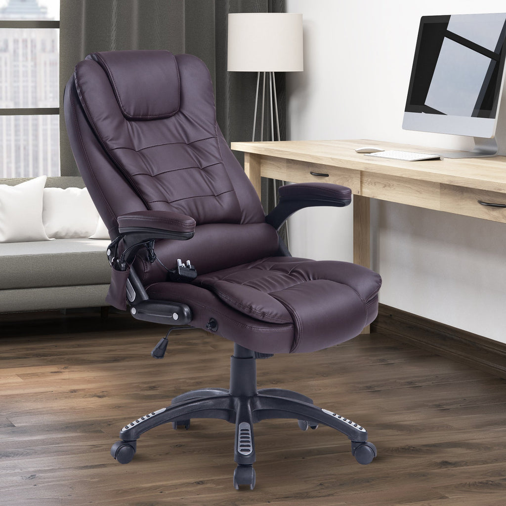 Easycomfort Poltrona Massaggiante da Ufficio ad Altezza Regolabile with 6 Punti Massaggianti, in PU, 62x68x111-121 cm, Marrone