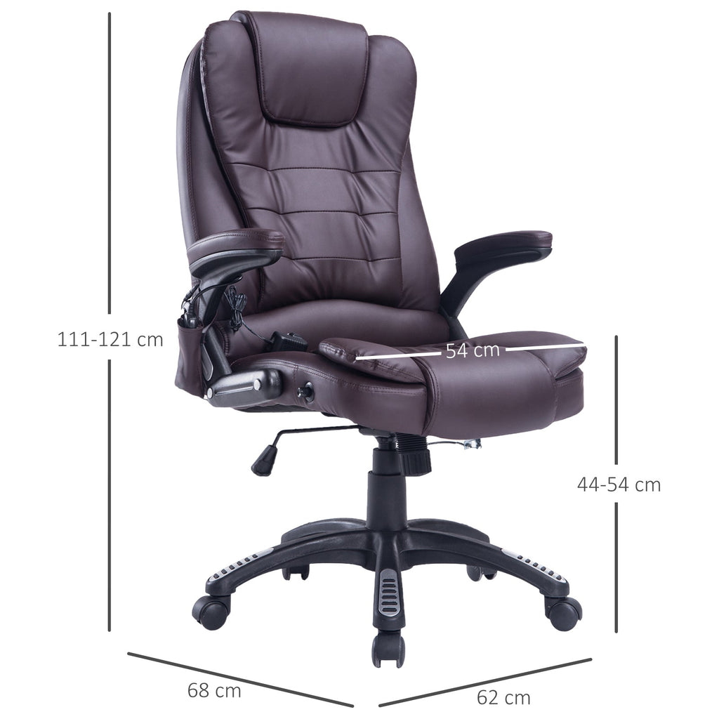 Easycomfort Poltrona Massaggiante da Ufficio ad Altezza Regolabile with 6 Punti Massaggianti, in PU, 62x68x111-121 cm, Marrone