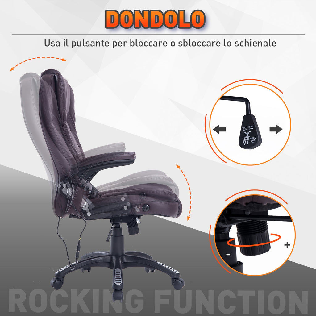 Easycomfort Poltrona Massaggiante da Ufficio ad Altezza Regolabile with 6 Punti Massaggianti, in PU, 62x68x111-121 cm, Marrone