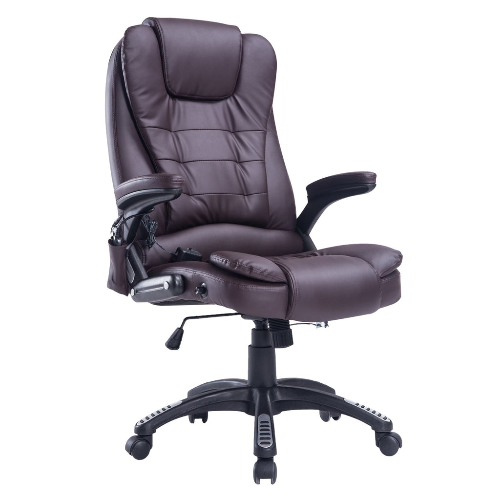 Easycomfort Poltrona Massaggiante da Ufficio ad Altezza Regolabile with 6 Punti Massaggianti, in PU, 62x68x111-121 cm, Marrone