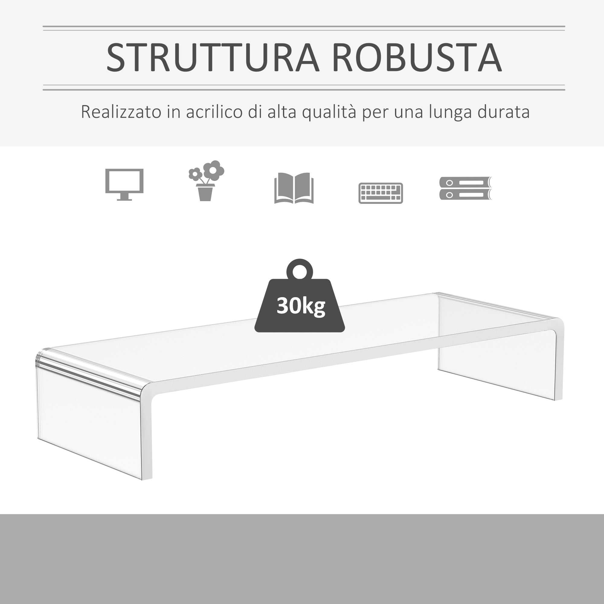 Easycomfort Supporto per Monitor in Acrilico, 53 x 19 x 9 cm, Trasparente