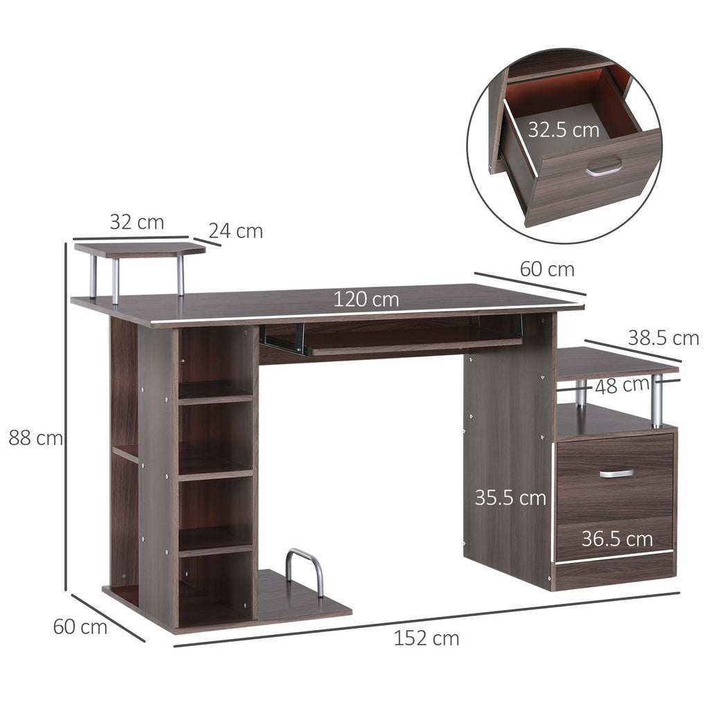 Easycomfort Scrivania per Computer Moderna with Cassetti, Ripiani e Tastiera Estraibile, Scrivania da Ufficio per Casa in Legno Marrone 152x60x88cm