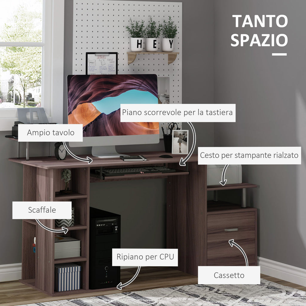 Easycomfort Scrivania per Computer Moderna with Cassetti, Ripiani e Tastiera Estraibile, Scrivania da Ufficio per Casa in Legno Marrone 152x60x88cm