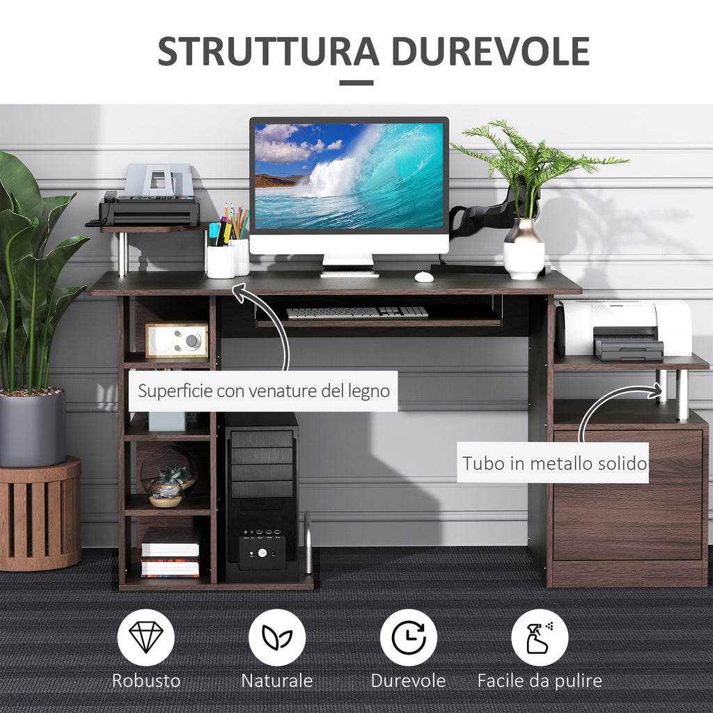 Easycomfort Scrivania per Computer Moderna with Cassetti, Ripiani e Tastiera Estraibile, Scrivania da Ufficio per Casa in Legno Marrone 152x60x88cm
