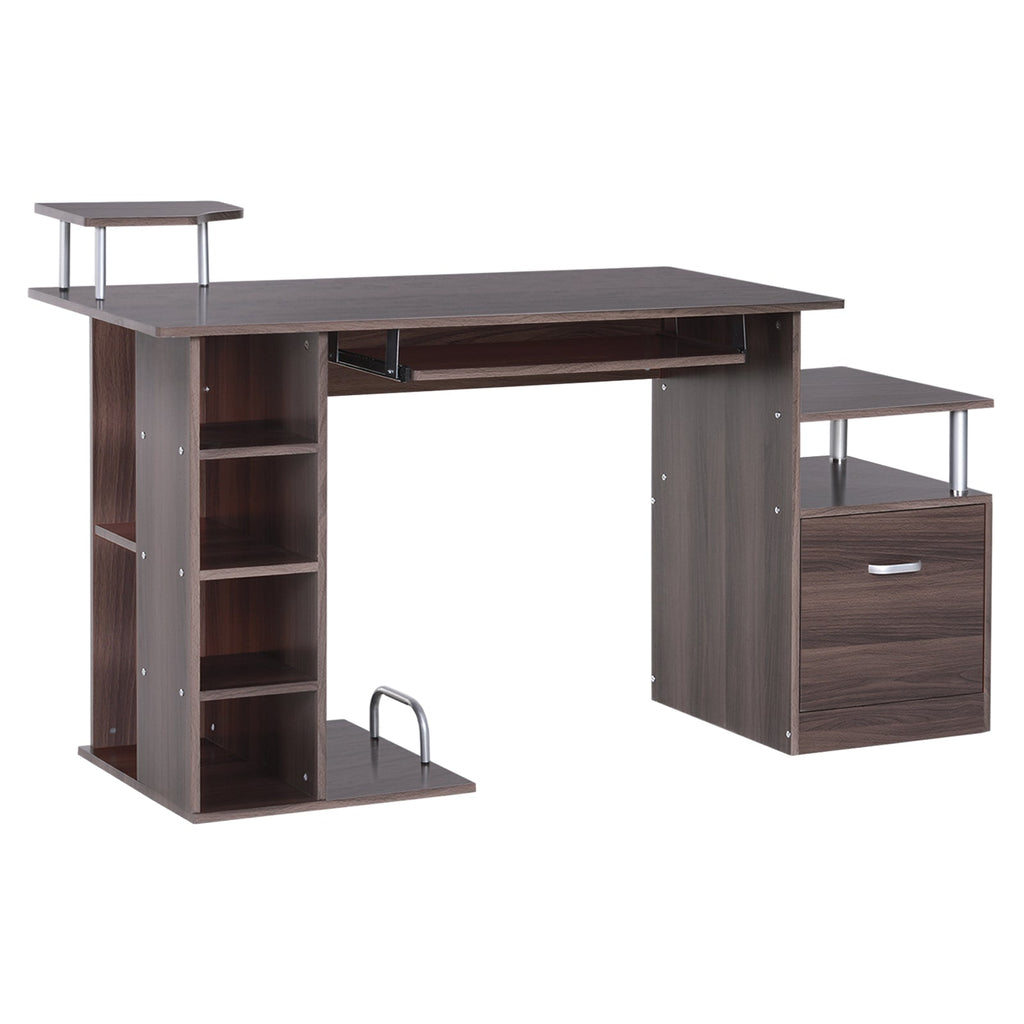 Easycomfort Scrivania per Computer Moderna with Cassetti, Ripiani e Tastiera Estraibile, Scrivania da Ufficio per Casa in Legno Marrone 152x60x88cm